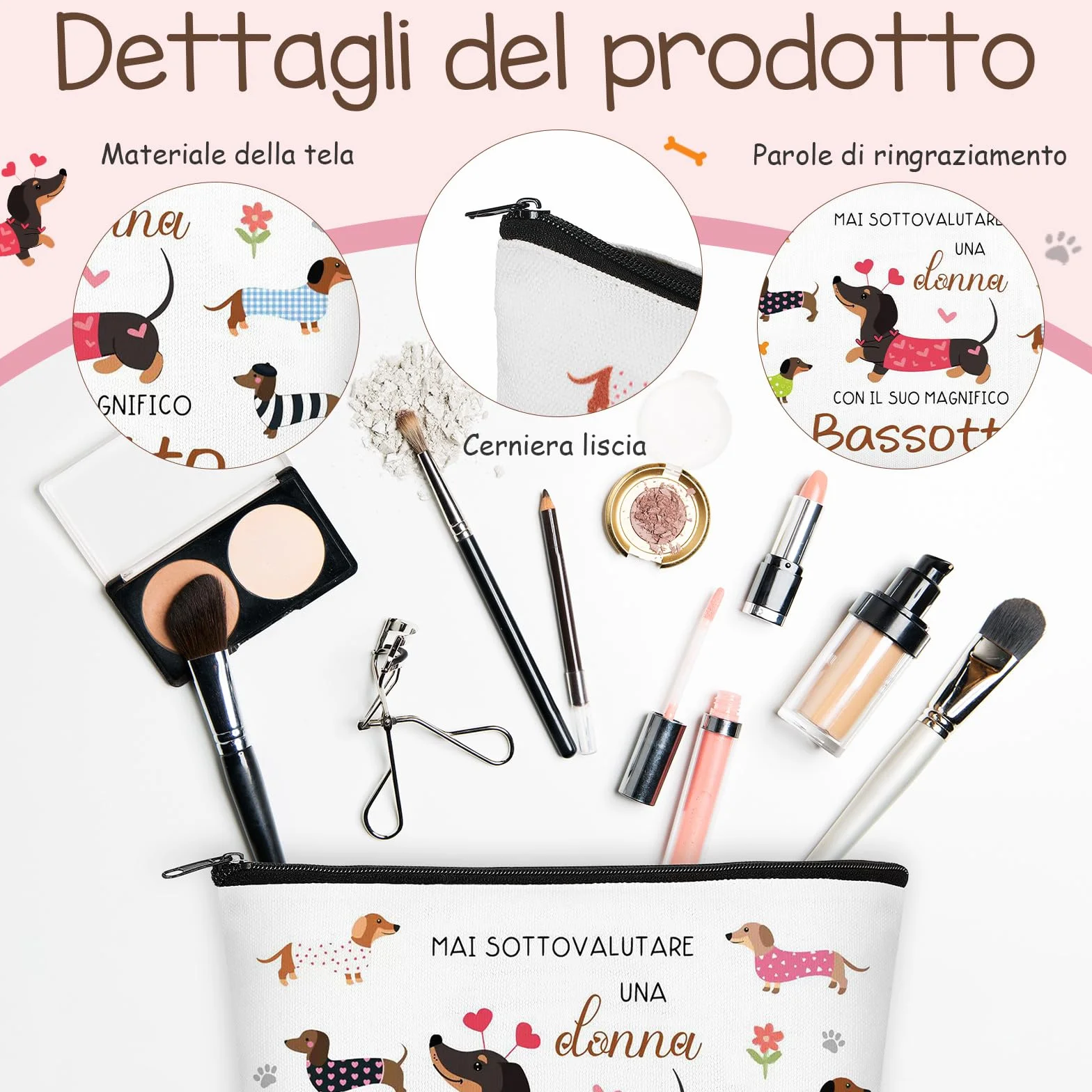 Xuniea Set Regalo Bassotto per Donna Borsa per Cosmetici con Cerniera di Bassotto Multifunzionale Grande Capacità Portachiavi Ideale per Viaggio Compleanno Natale Amica Fidanzata