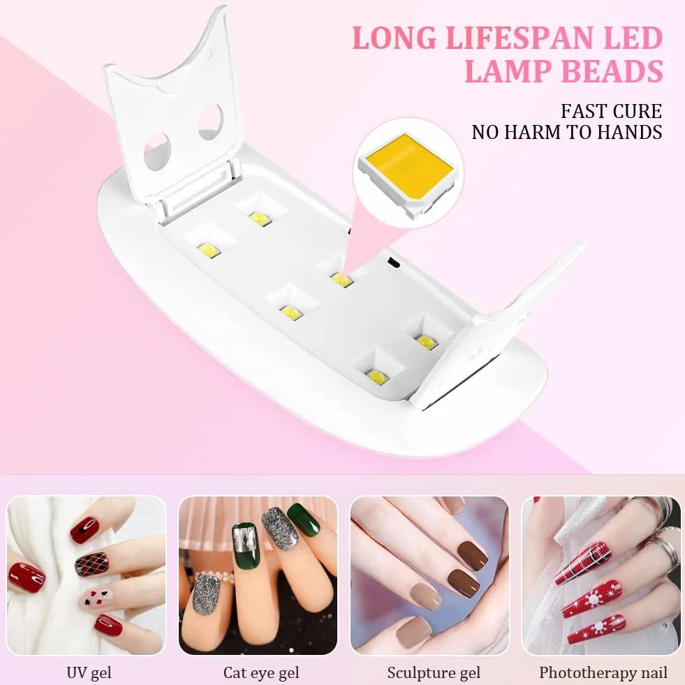URAQT Professionale Lampada UV LED Unghie, Mini lampada per unghie portatile UV a forma di topo, Asciuga Smalto Gel Unghie, con Lima Unghie, Nail Lamp per Uso Domestico e Viaggiare(Bianco)