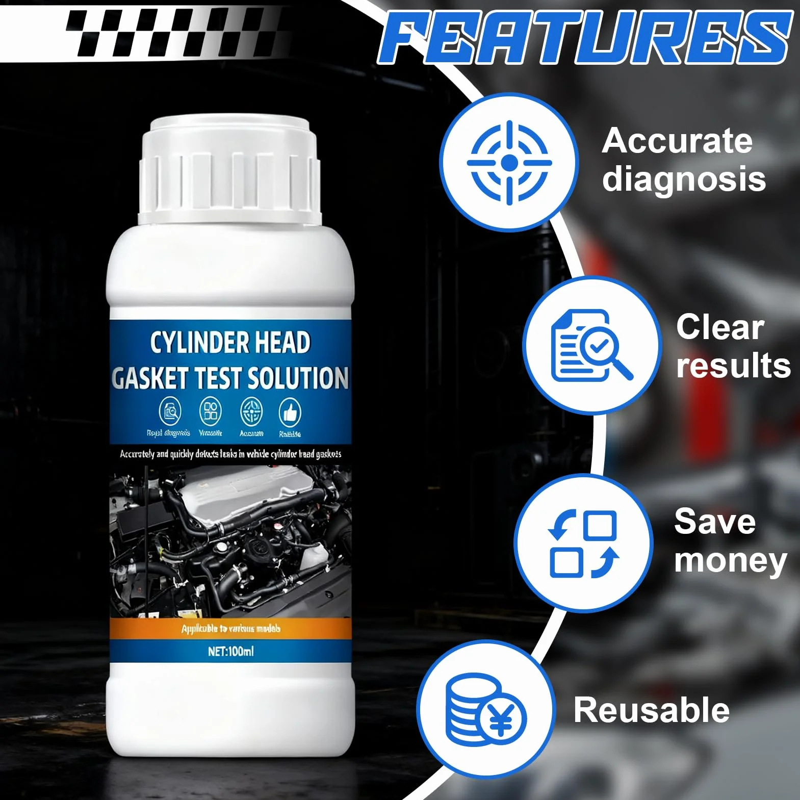 Tester di Guarnizione a Testa Cilindrica CO2 - Kit Universale Rilevatore di Perdite CO₂ per 50 Test Auto Moto
