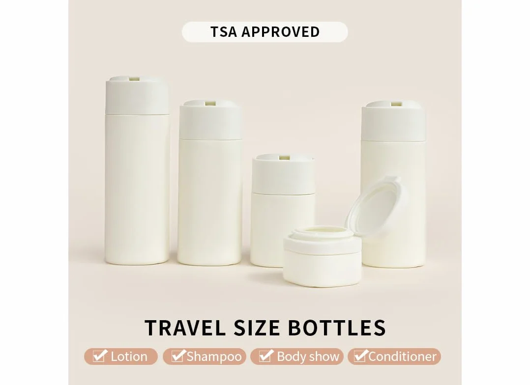 Confezione da 5 bottiglie da viaggio brevi e alla moda, approvate TSA, senza BPA, per cosmetici, shampoo, crema, balsamo, lozioni, sapone (Nordic bean purple)
