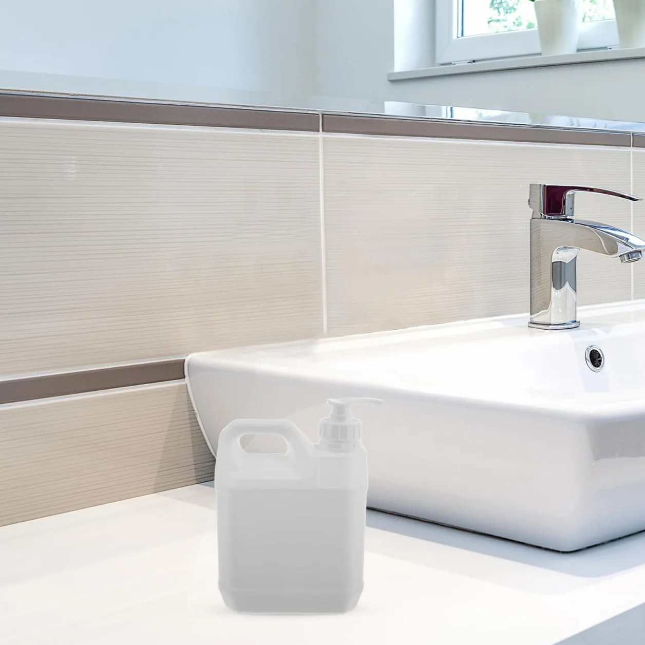 GANAZONO Contenitore in vetro di plastica da 2 l, vuoto con ponte della pompa, shampoo, contenitore per imballaggio, 2 l, con design a pompa, ideale per viaggi, palestra, casa, ecologico e pratico