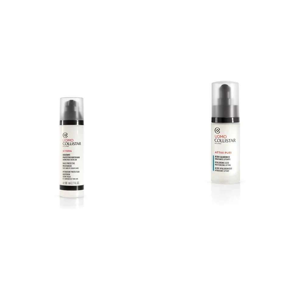 Collistar Hydra Uomo Idratante Protettivo Quotidiano, Crema Viso e Occhi 24h, 80 ml & Attivi Puri Uomo Siero Acido Ialuronico Idratante Liftante, Siero ricompattante anti-rughe 30 ml