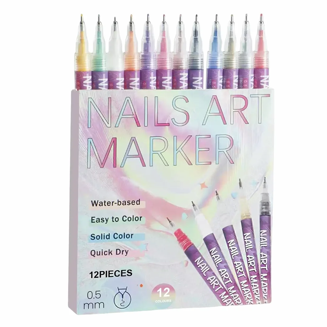 Set di Pennarelli per Graffiti: 12 Colori di Penna per Unghie Graffiti, Strumenti per Nail Art 3D, Impermeabili, Adatti sia agli Adulti che ai Bambini