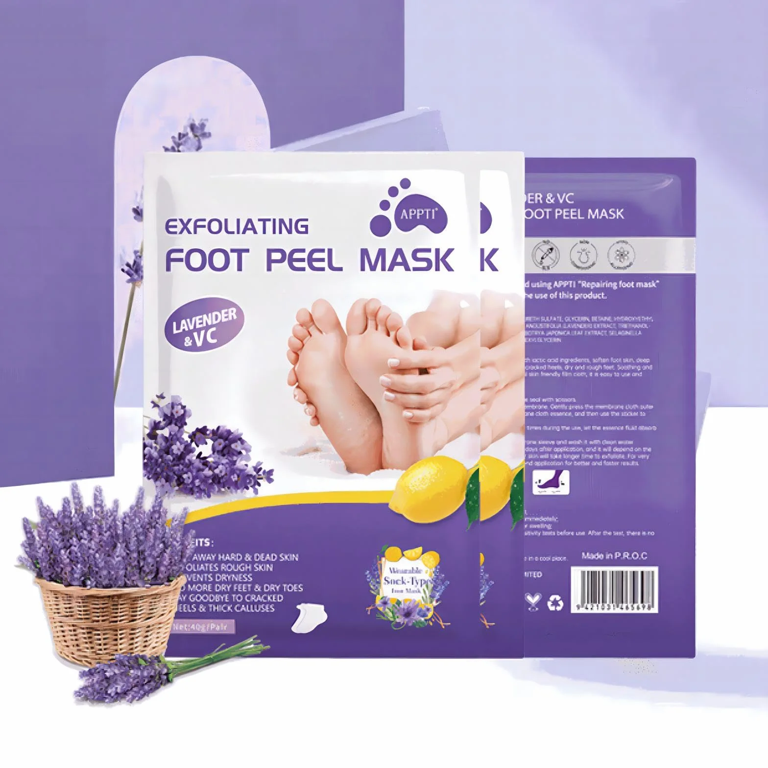 Joyeee Maschera Piedi Esfoliante, Lavender Foot Peel Mask, Efficace Peeling Piedi, Scrub Piedi e rimozione Calli dei Piedi, per Uomini e Donne, 5 paia
