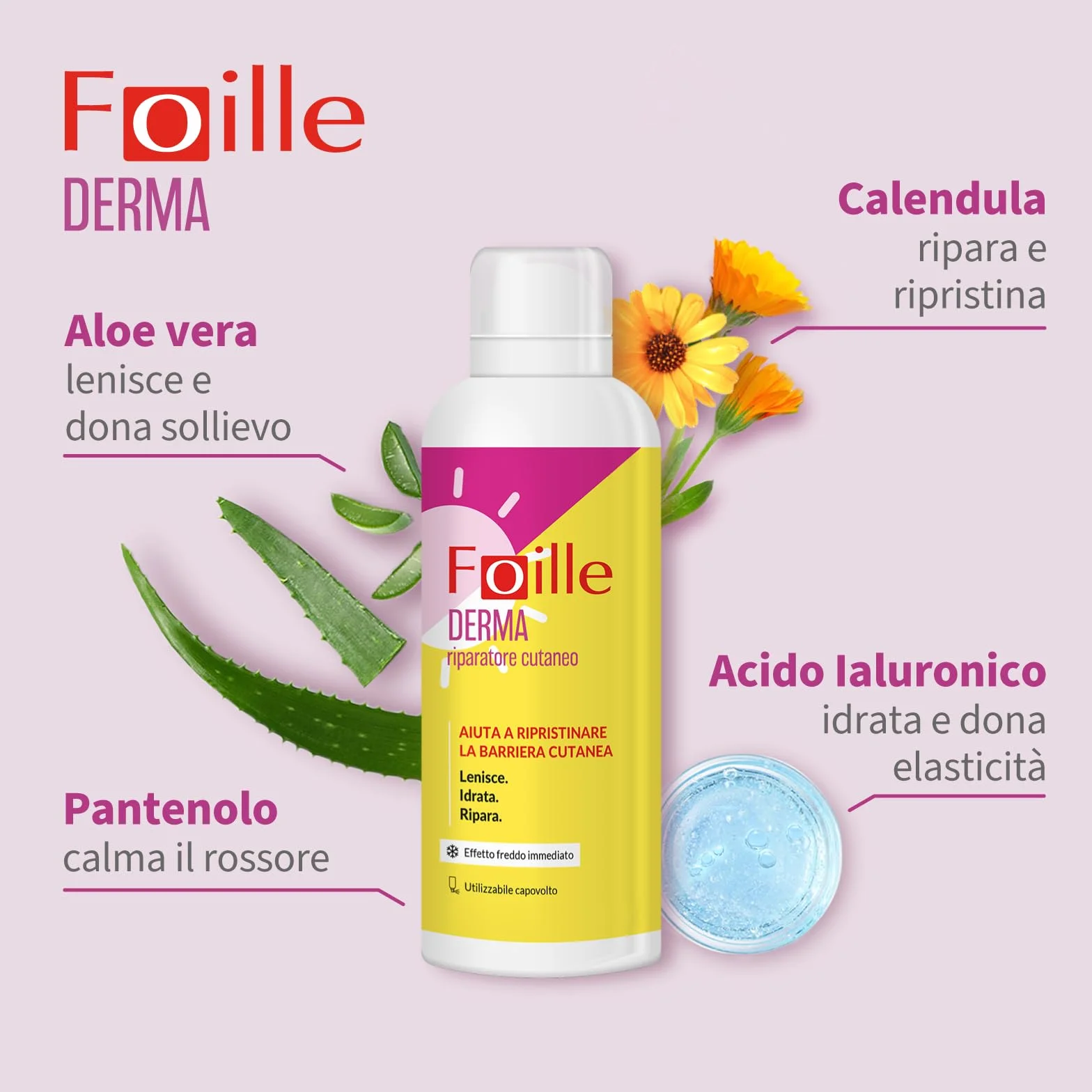 Foille Derma Spray Doposole Lenitivo con Aloe Vera, Pantenolo e Acido Ialuronico, Idratante, 150 ml