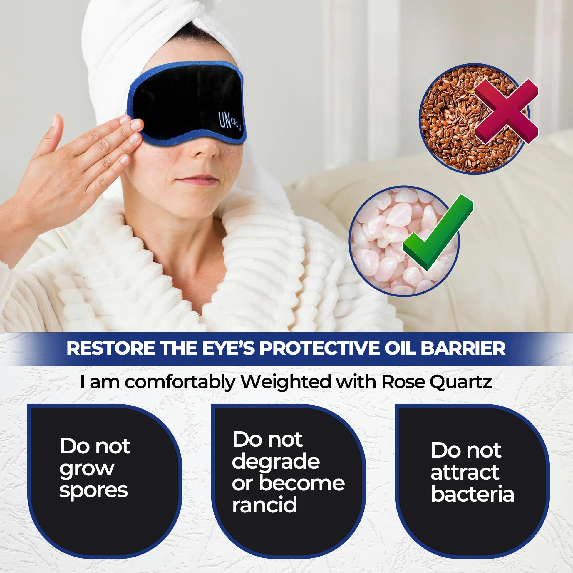 Unclog - Maschera professionale per occhi con impacco rinfrescante, ponderata con quarzo rosa, terapia calda e di bellezza per sbloccare le ghiandole, allevia la sindrome dell'occhio secco,