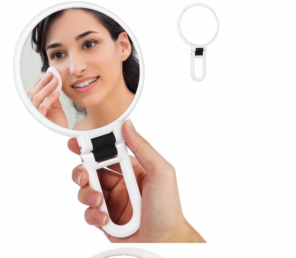 Specchio portatile con maniglia ingranditore regolabile rotazione piegatura entrambi lati viaggio trucco barba