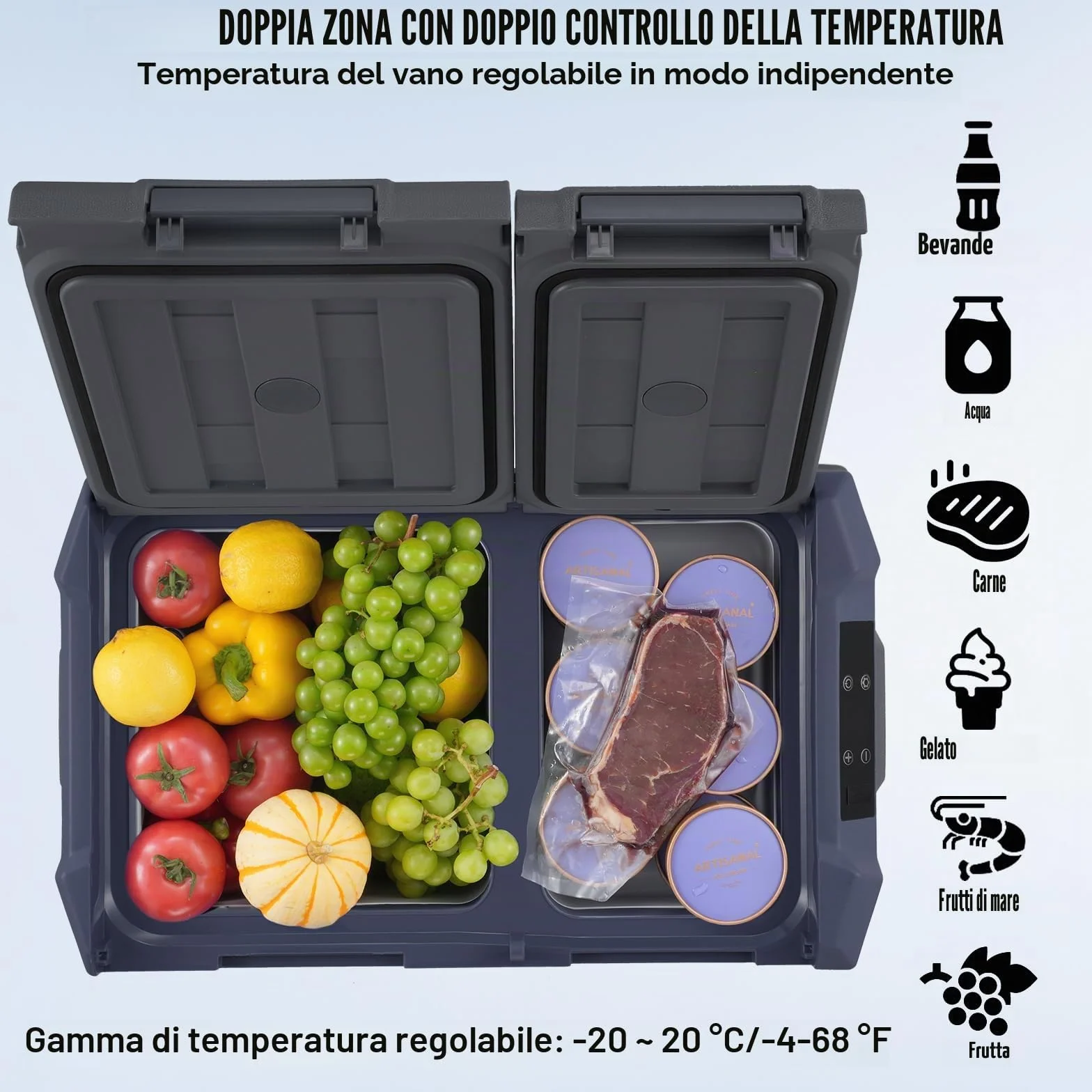 VEVOR Frigorifero per Auto Congelatore Portatile Doppia Zona 40 L 12 Volt -20~20℃ Compressore 12/24V CC 100-240V CA