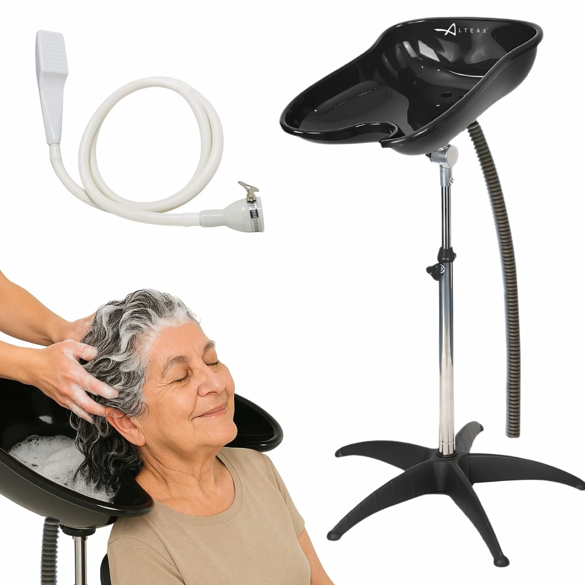 Altéax Lavatesta Portatile Per Parrucchieri Ovale con Doccetta per Lavandino Universale – Dal Design Ergonomico può Essere Utilizzato Come Lavatesta per Disabili - Lavatesta Parrucchiera Professionali