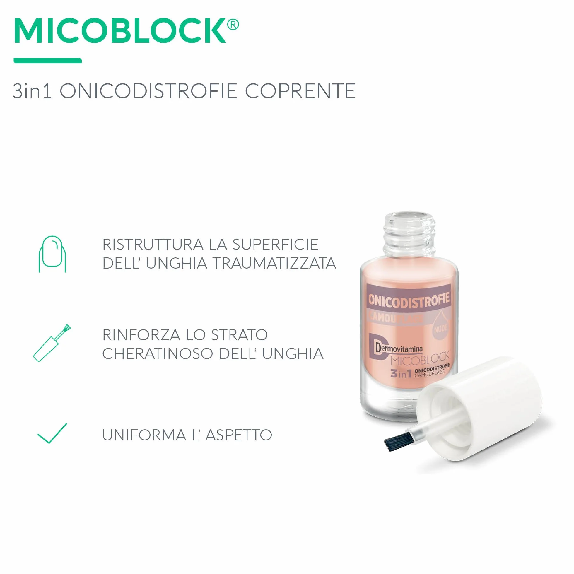 Dermovitamina Micoblock 3in1 Smalto Curativo per Unghie Danneggiate Rinforzante 8 ml