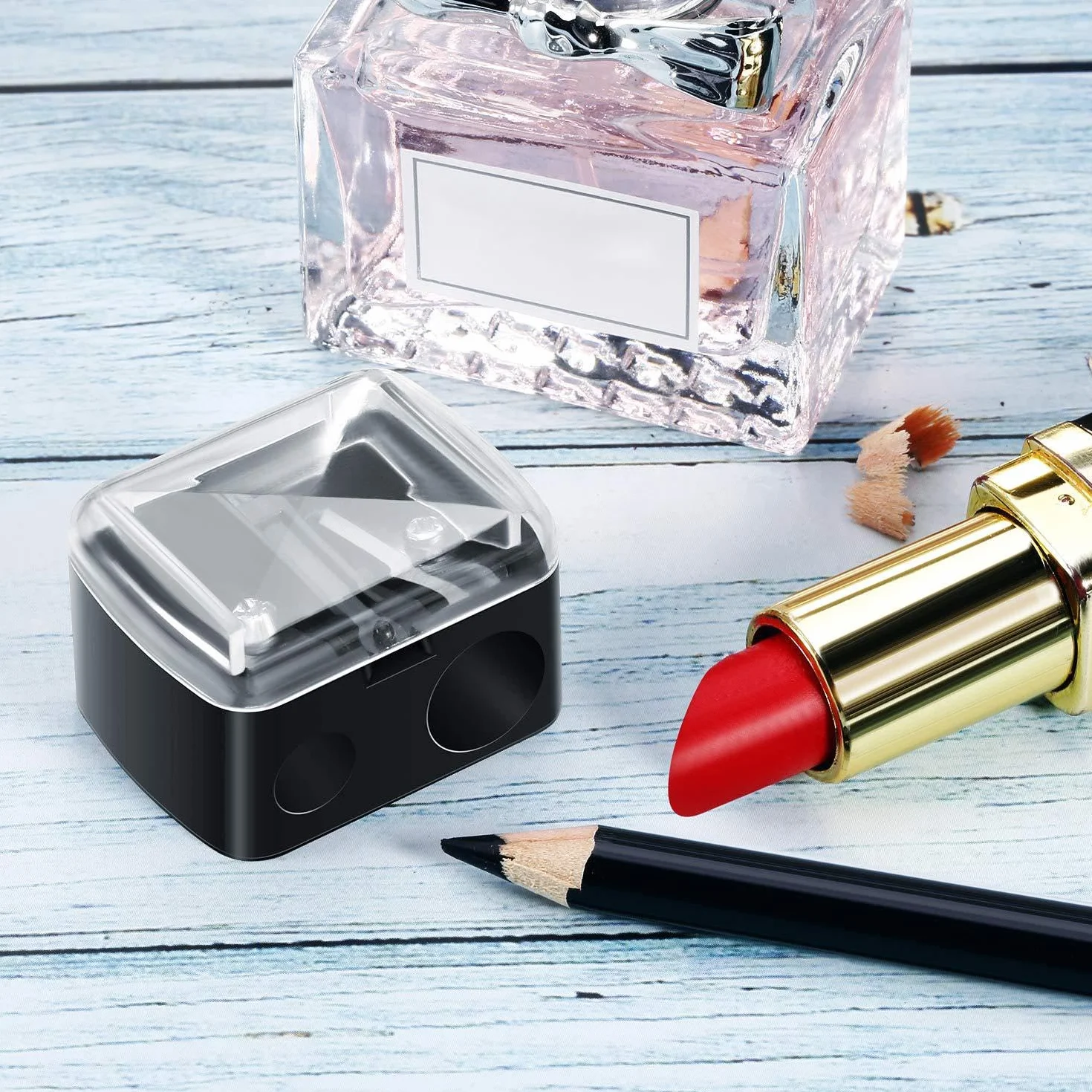Temperamatite per Trucco a Doppio Foro, Lama Affilata Anti-Rottura per Ciglia, Matita Labbra, Eyeliner e Ombretto