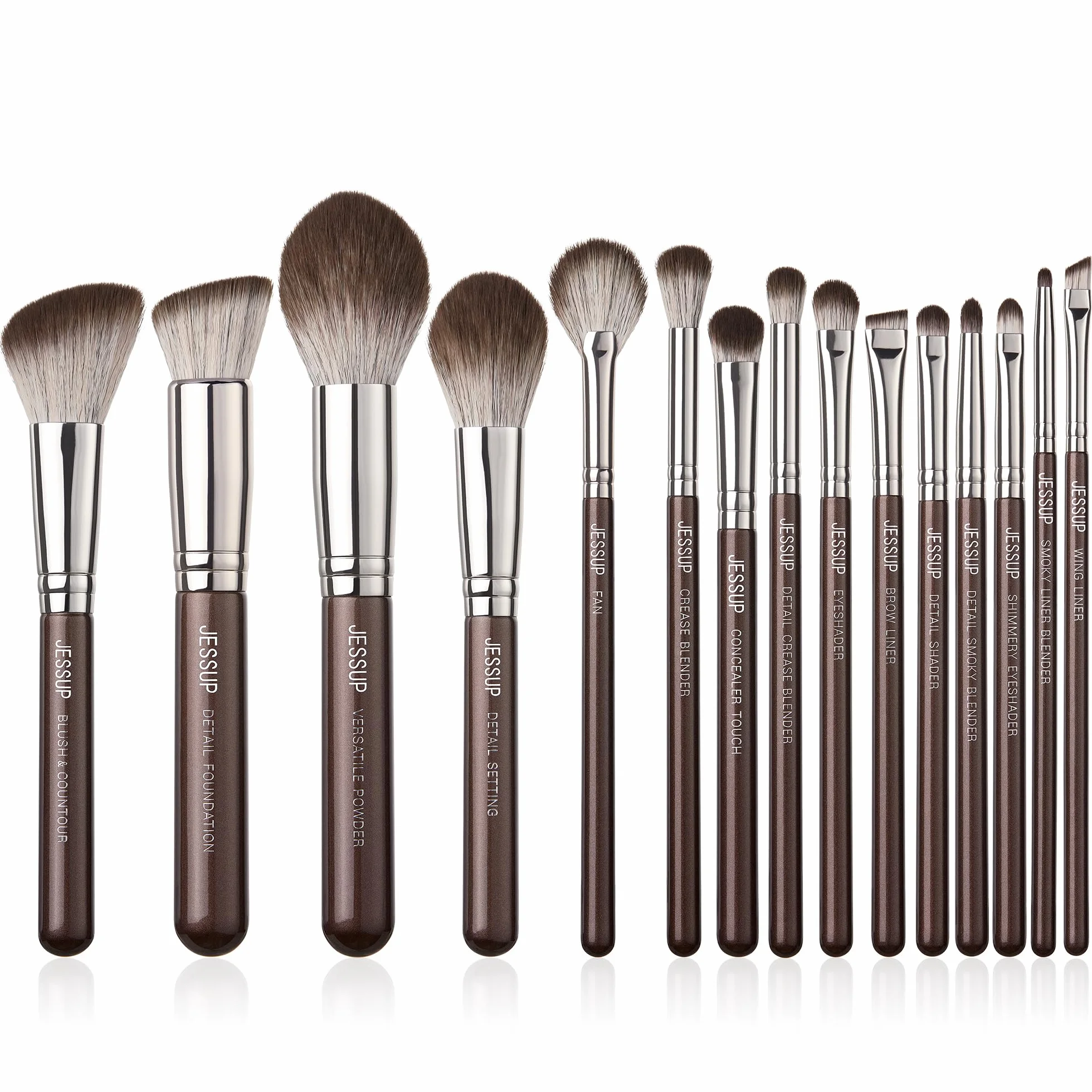 Jessup Pennelli trucco Pennelli Make Up 15Pz Set di pennelli trucco professionale Fondotinta polvere Definizione Sfumatura Linea Shimmer Brown T498