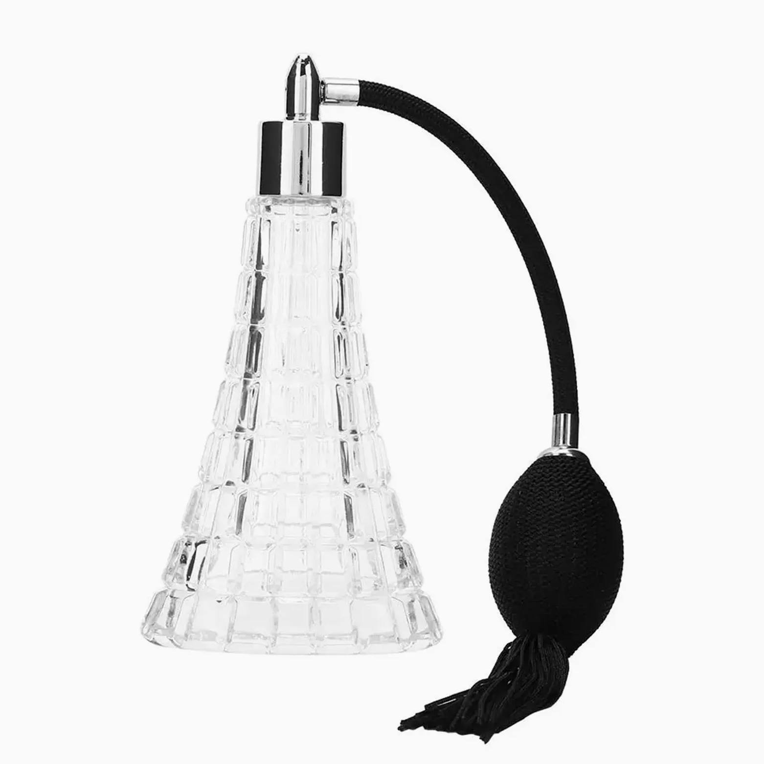 Bottiglia di profumo vintage in vetro cristallo da 75 ml con spruzzatore a bulbo nero antico e nappa - Idea regalo ricaricabile Per Feste E Banchetti