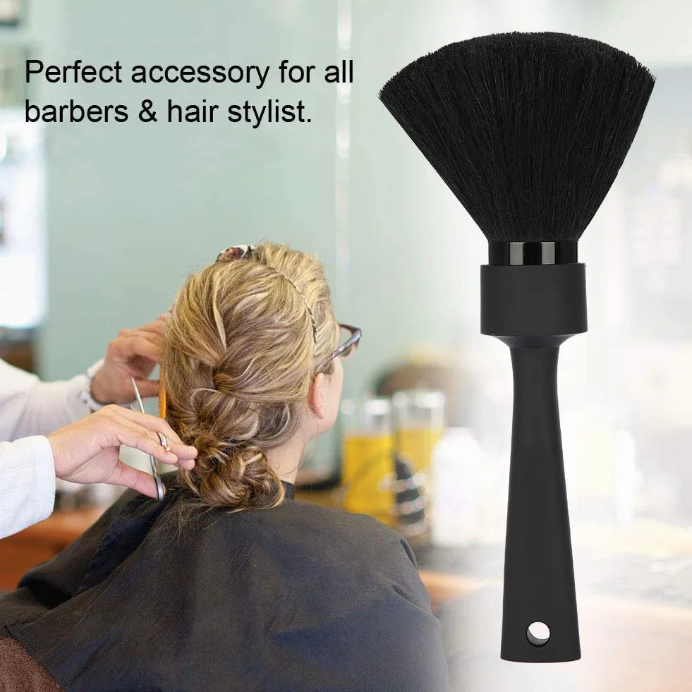 POFET Spazzola per spolverare collo e viso, spazzola morbida per la pulizia dei capelli, spazzola professionale per parrucchieri con manico lungo per barbiere salone di casa (nero)