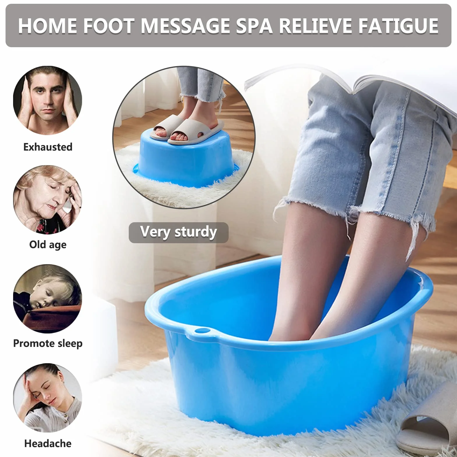 Vasca da bagno grande in plastica spessa pediluvio, pediluvio spa, acqua spa e massaggio ai piedi - vasca per ammollo piedi, unghie e caviglie, pedicure, pedicure, vasca da bagno portatile (viola)