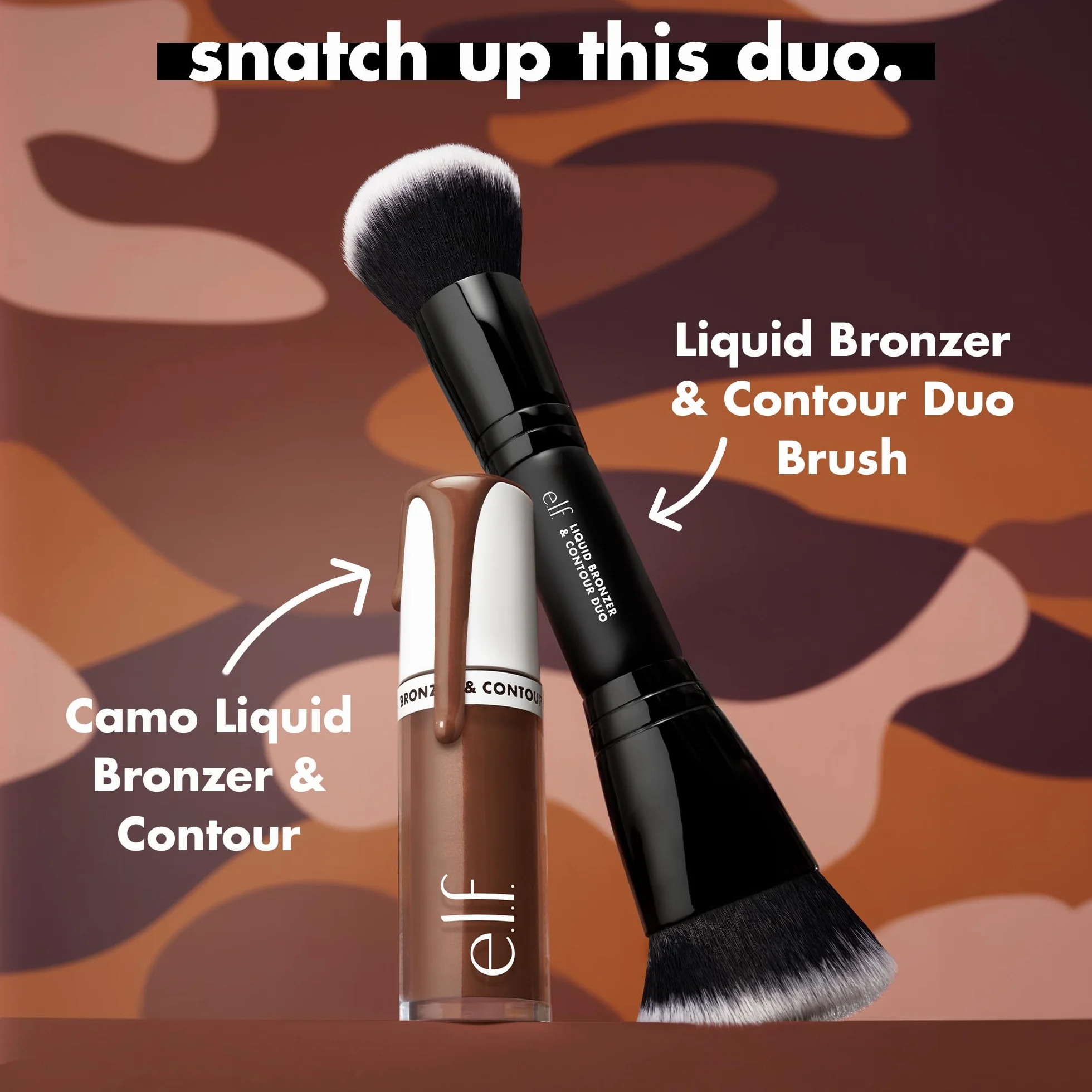 e.l.f. Camo Liquid Bronzer & Contour Duo Brush, Pennello Doppio Viso, Setole Sintetiche, Vegano & Cruelty-Free