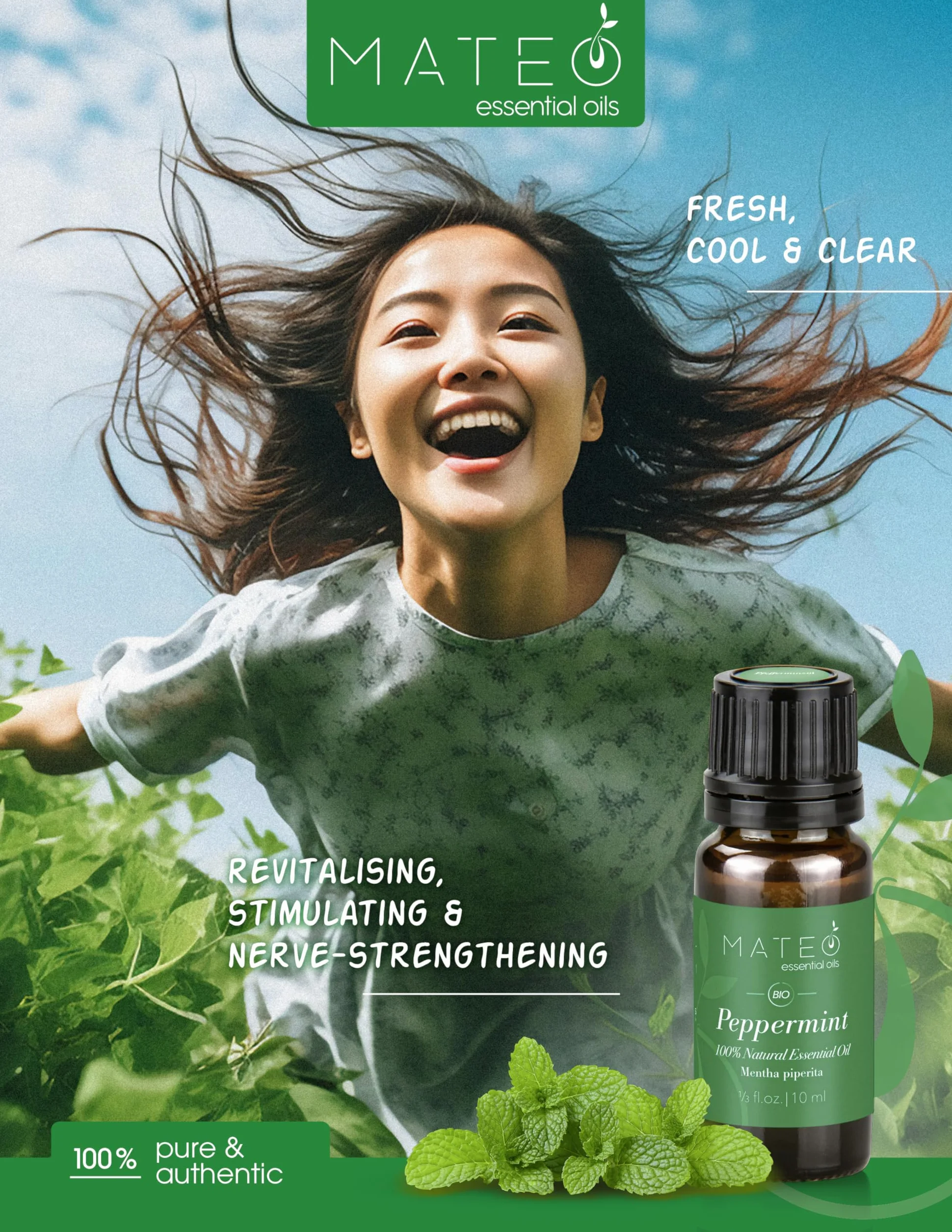 Olio Essenziale di Menta Piperita 100% Puro Naturale Qualità Terapeutica Aromaterapia 10 ml