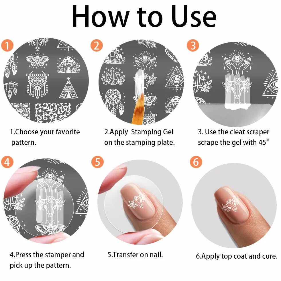 PH PandaHall Set di 3 stencil per nail art, stile bohémien, acchiappasogni, piume, cristalli, luna, stella, unghie, stampini, fiori, foglie, stampini per unghie, per donne, fai da te, manicure, design