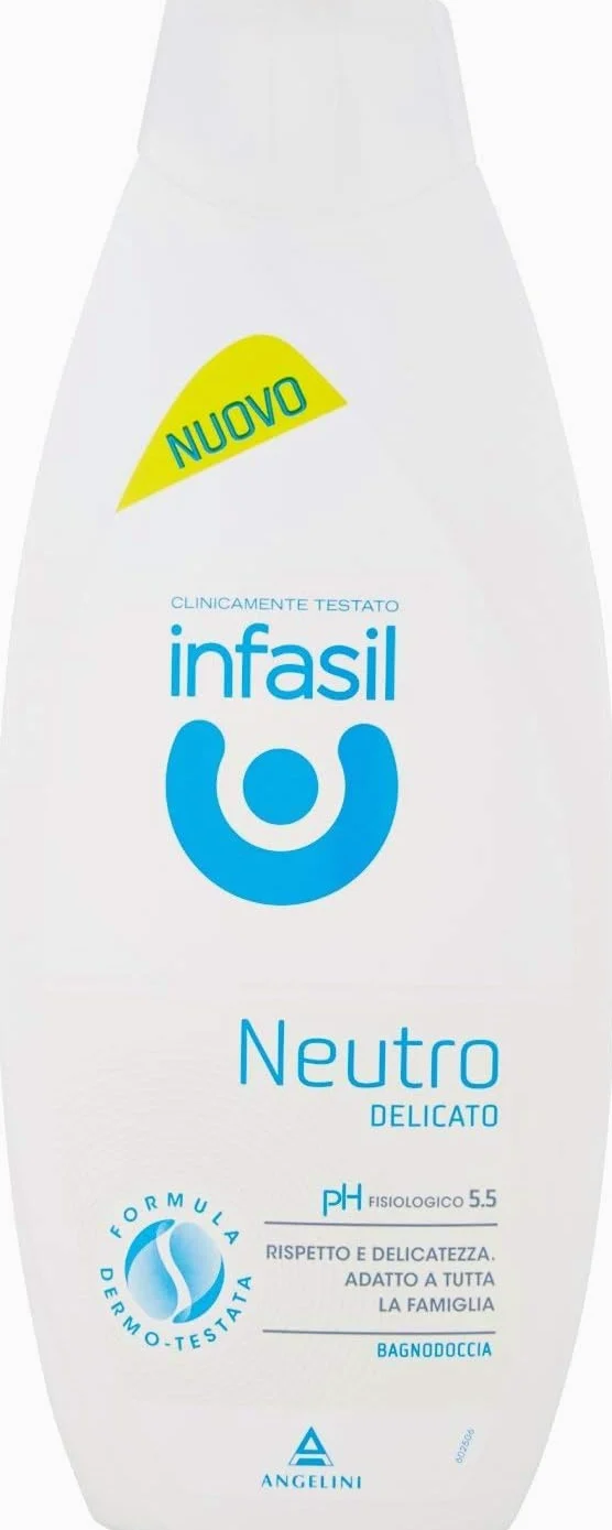 12x Infasil Bagnodoccia Neutro Delicato, Clinicamente Testato e Delicato sulla Pelle, Bagnoschiuma 500ml + Portachiavi Beni Culinari in Omaggio