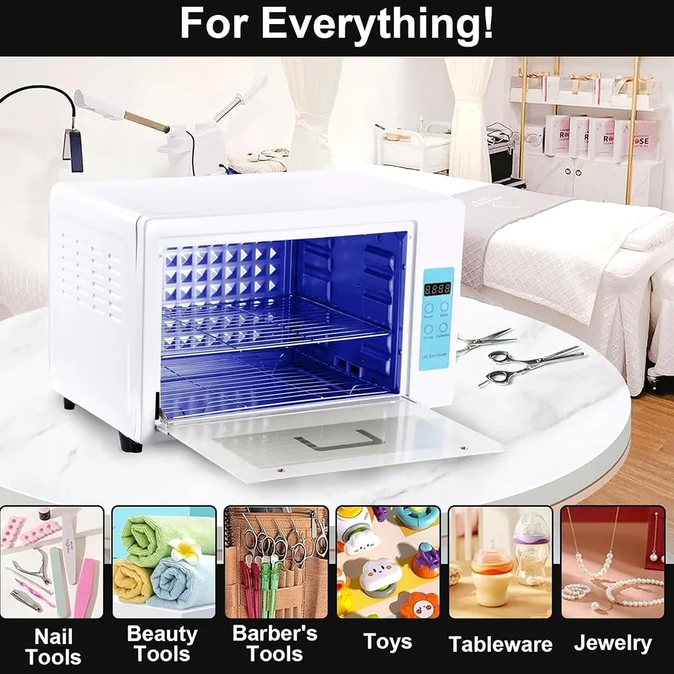Macchina per la Pulizia degli Strumenti per Unghie da 48 Litri, Scatola di sterilizzazione UV, Display a LED, apparecchiatura per la Cura, l'asciugatura e la conservazione,Rosa