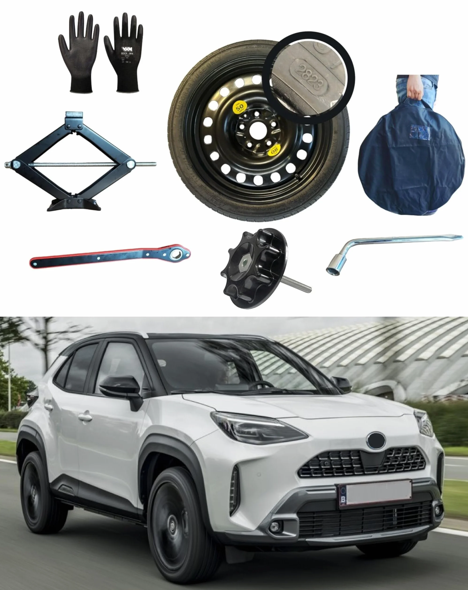 Zestaw Kół Zapasowych 17" Toyota Yaris Cross z Podnośnikiem i Kluczem