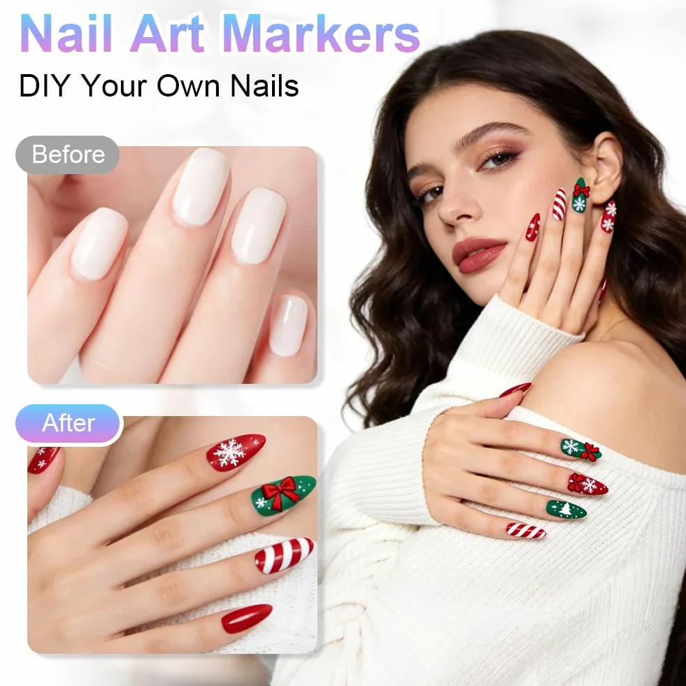 AOOWU Penne per Nail Art, 10 Penne Smalto per Unghie Nail Art, Smalto in Penna per Pittura Decorazioni Unghie per Disegno, Penna per Fai Da te Graffiti Pen Manicure Strumenti Bellezza（Bicefalo）