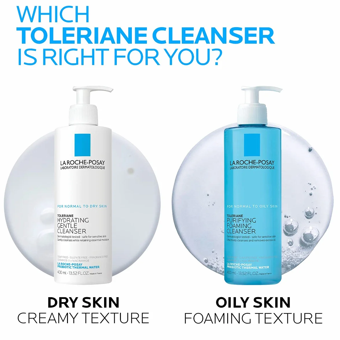 La Roche-Posay Toleriane, Gel Detergente Schiumogeno a Doppia Azione, Adatta a Pelli Sensibili, Elimina Impurità e Sebo, Pelle Morbida e Idratata, Formula con Tensioattivi Delicati e Glicerina, 400 ML