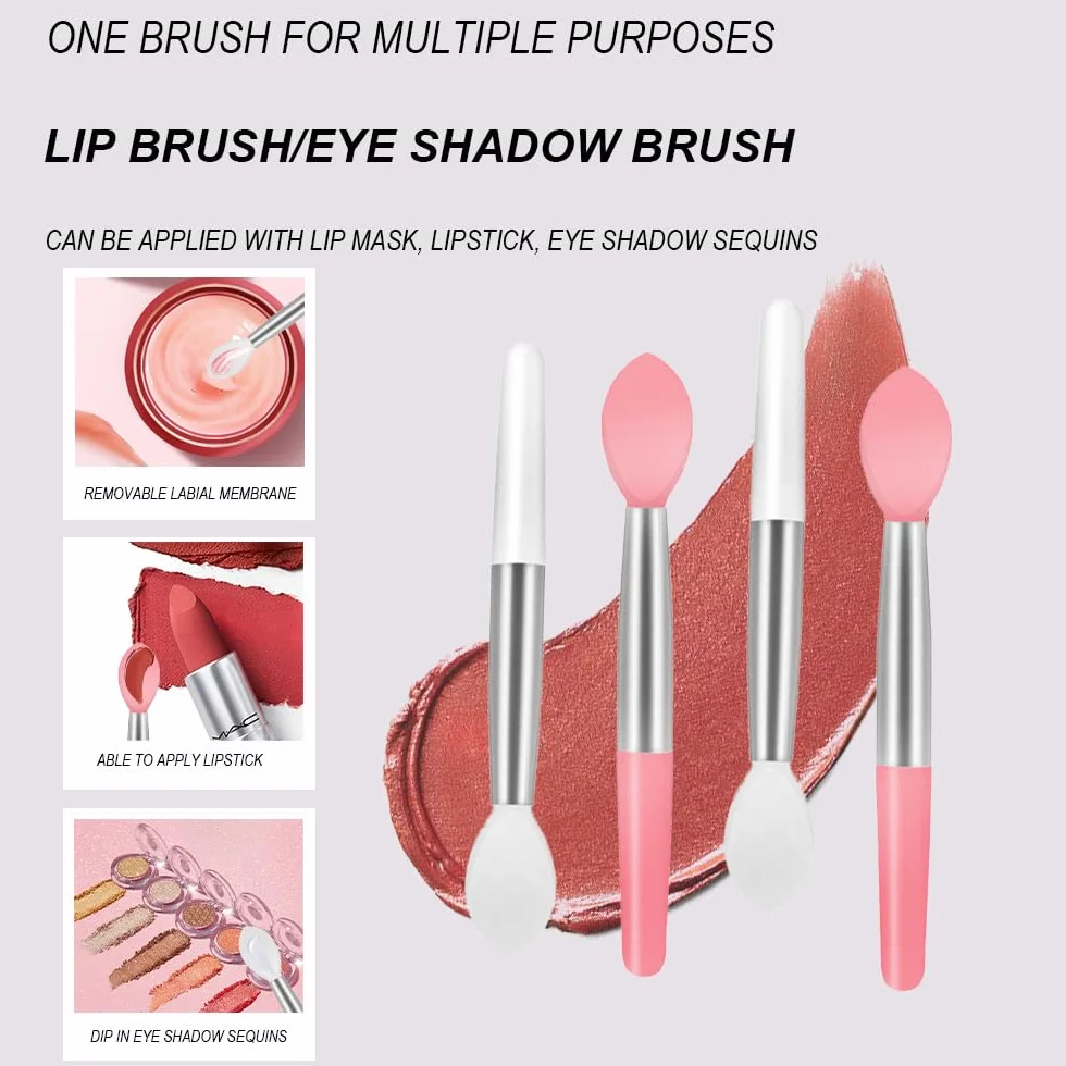 Pennello per labbra in silicone, 4 pezzi applicatore per rossetto, pennello per trucco in silicone, mini pennello per trucco, bastoncini portatili per lucidalabbra in polvere, bianco