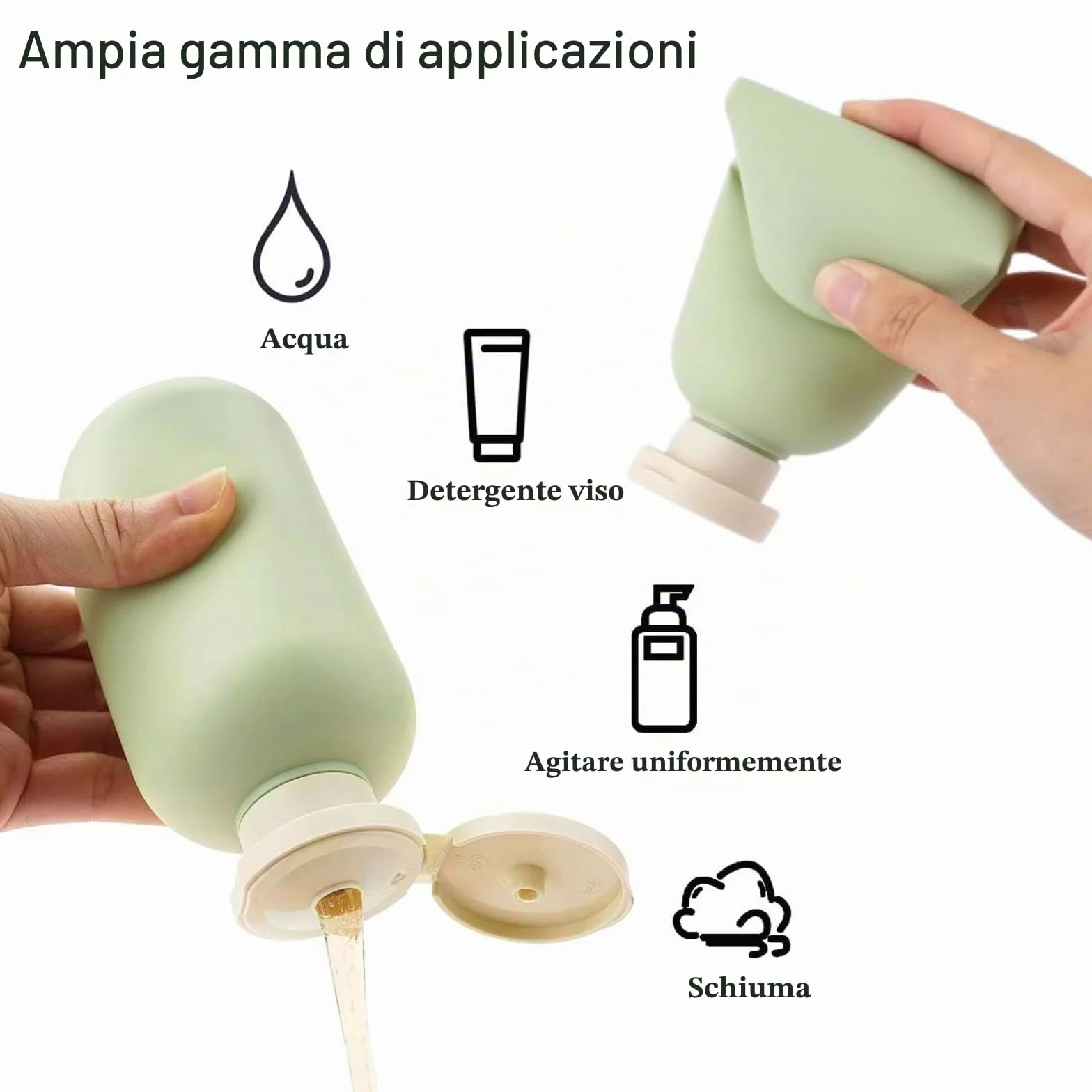 Bottiglie da Viaggio per Shampoo 200ml 2 pezzi con erogatore a pompa e tappo flip, Flaconi da Viaggio Ricaricabili per Articoli da Toeletta, antiperdita per shampoo, bagnoschiuma e cosmetici