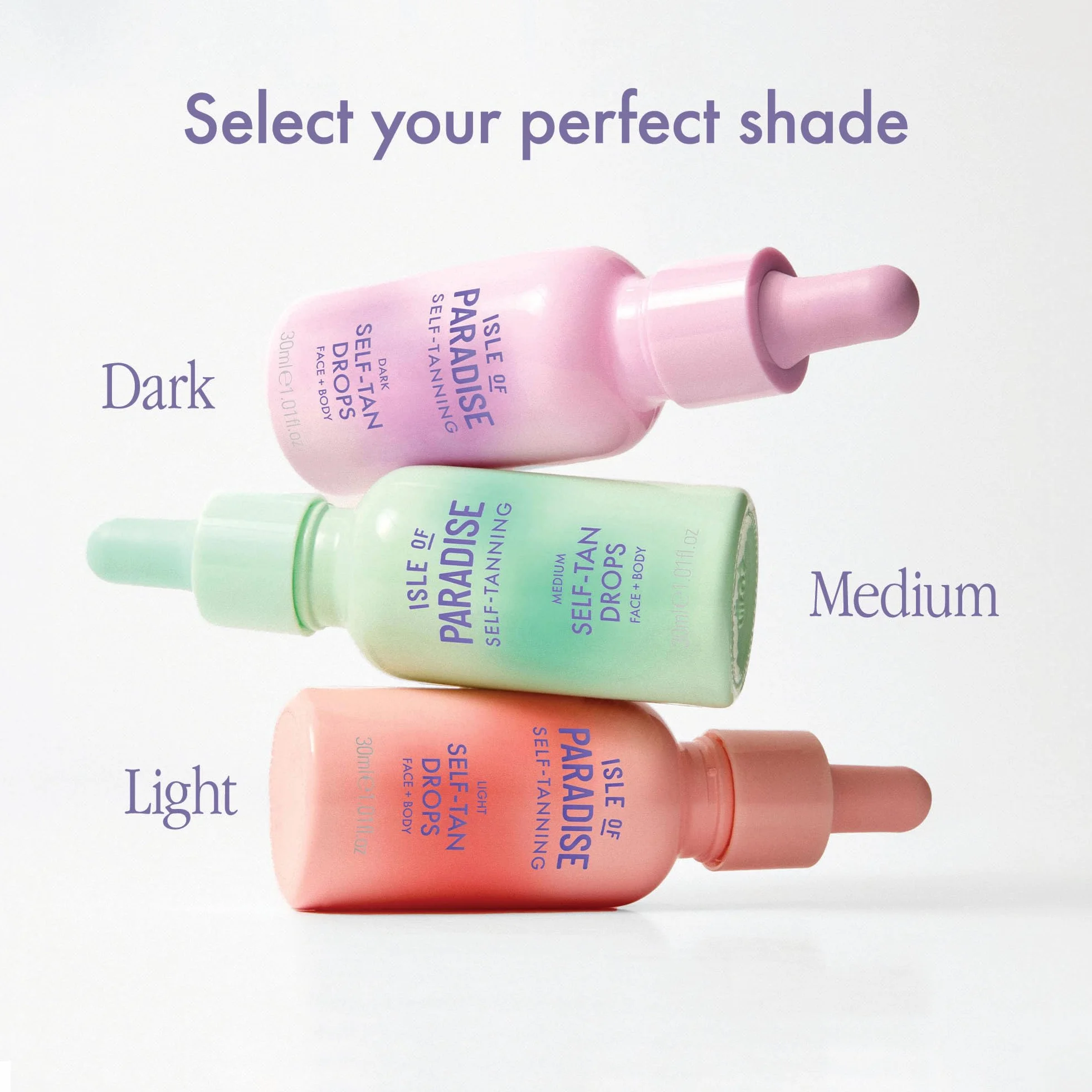 Isle of Paradise Gocce autoabbronzanti per viso e corpo, medie, illumina e uniforma il tono della pelle, gocce autoabbronzanti per pelli abbronzate e luminose, vegane e cruelty free, 30 ml