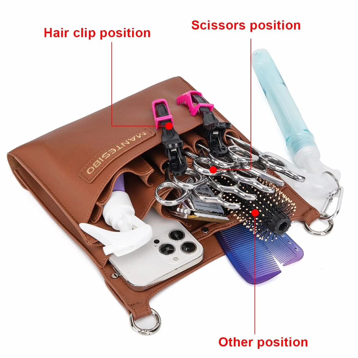 Marsupio per Parrucchiere, Marsupio per Strumenti per Parrucchieri, Marsupio per Forbici, per Taglio di Capelli con Tracolla Regolabile per Pettini, Rasoi, Forbici, Clip (LQ-IT Marrone)