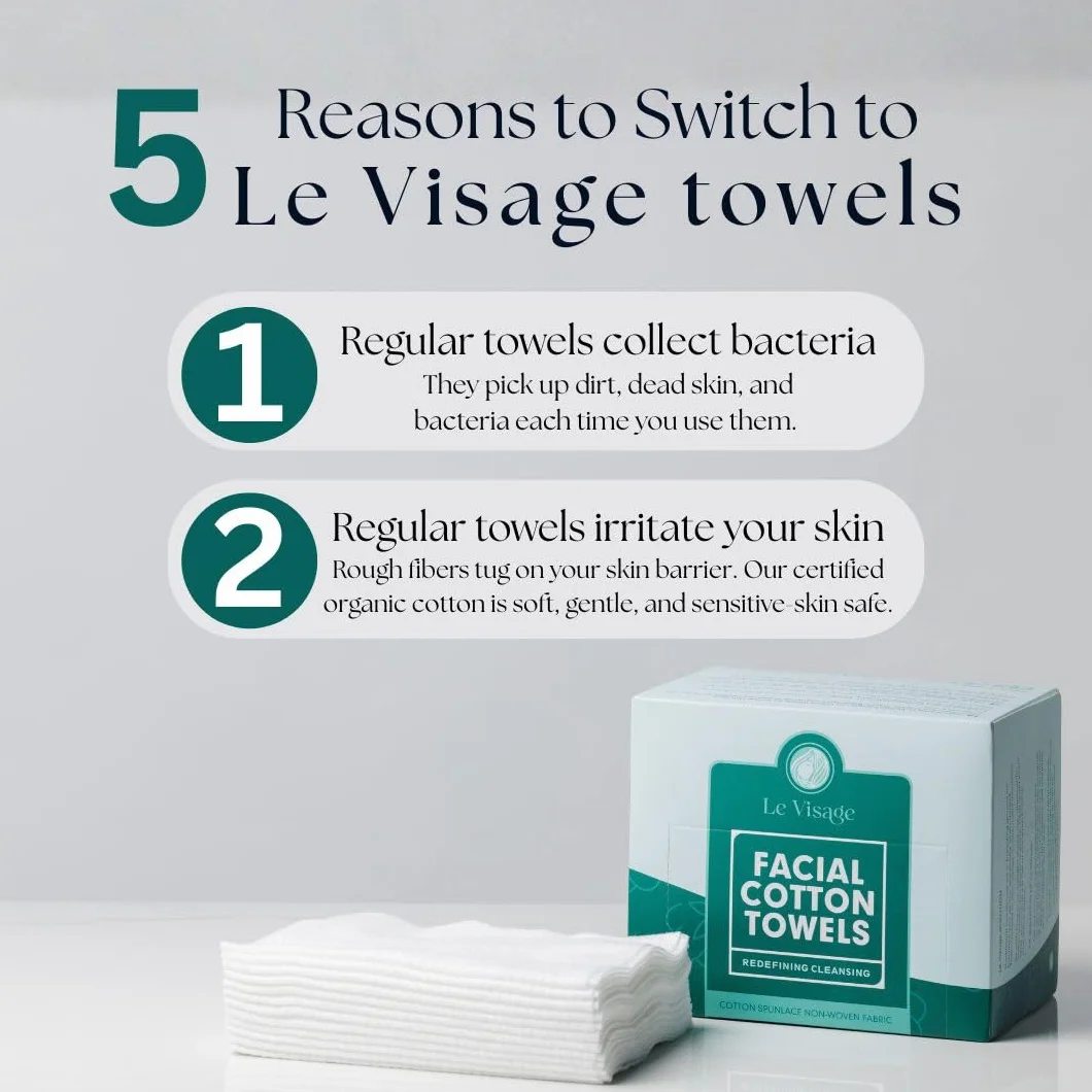 Asciugamani in Cotone Biologico Per Il Viso 50 Pezzi, 30 cm x 25 cm, Sterili E Biodegradabili, Anti-Acne, Asciugamani Monouso Per La Rimozione, Ultra Morbidi