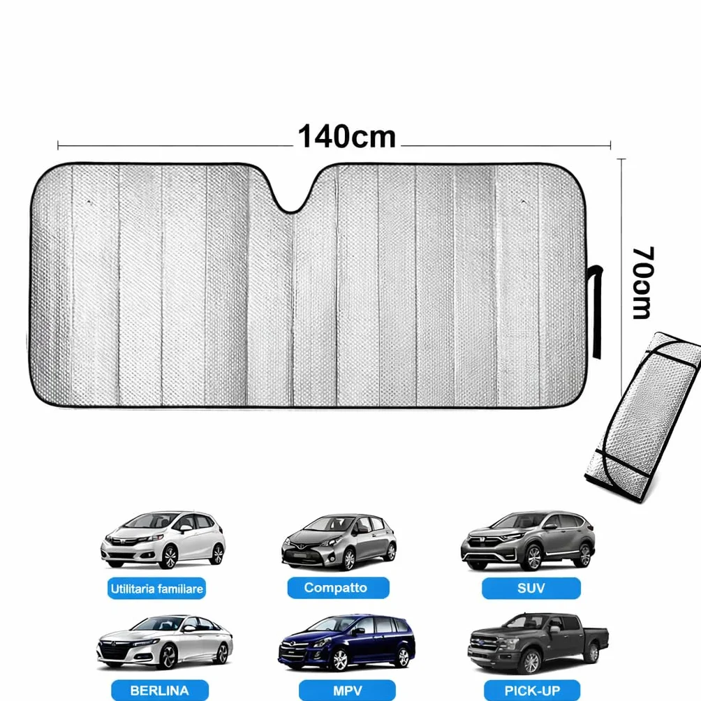 Parasole Auto Parabrezza Interno Pieghevole Coprisole UV con Ventose e Elastici Protezione Solare Cruscotto Sedili Universale Auto SUV Furgoni Argento