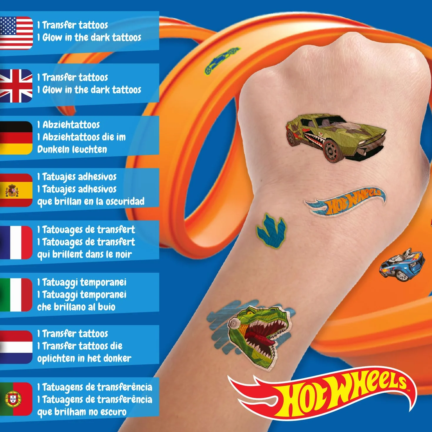 Science4you Tatuaggi Temporanei - 40 Auto Hot Wheels, Kit di Tatuaggi Trasferibili per Bambini, il Regalo per Bambini e Bambine di età Compresa tra 5, 6, 7, 8 e 9 anni