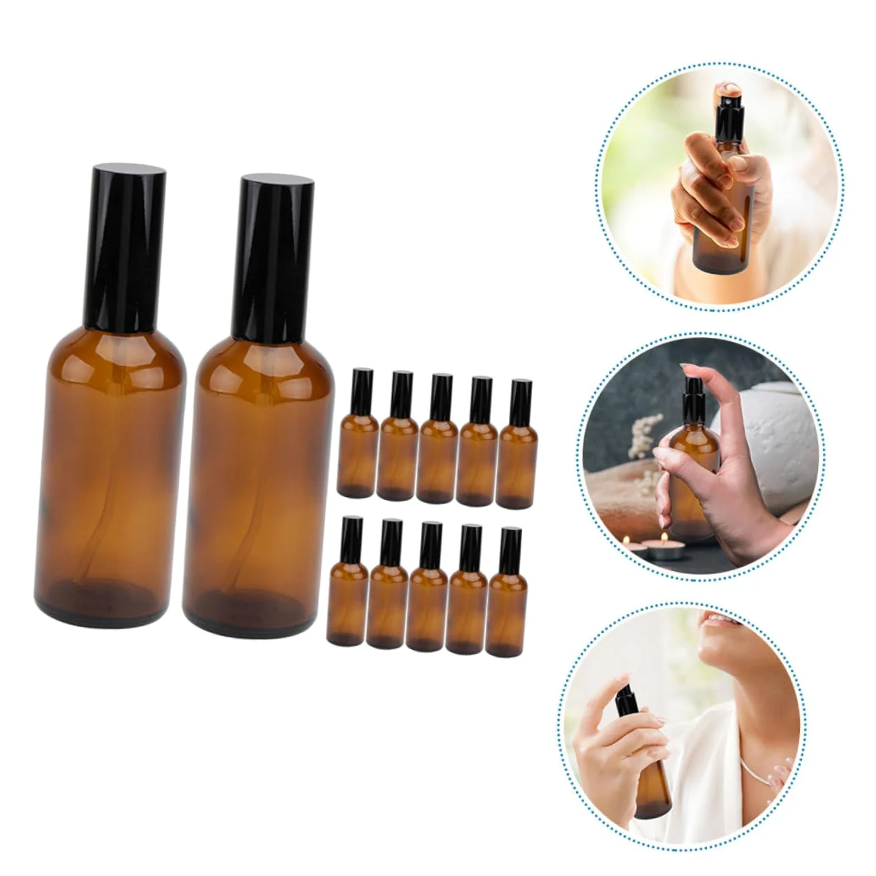 FRCOLOR Set 12 Pezzi Flaconi Spray da Viaggio in Vetro Ambrato 30ml, Design a Perdita Zero e Resistente per Olio Essenziale, per Viaggi e Uso Quotidiano