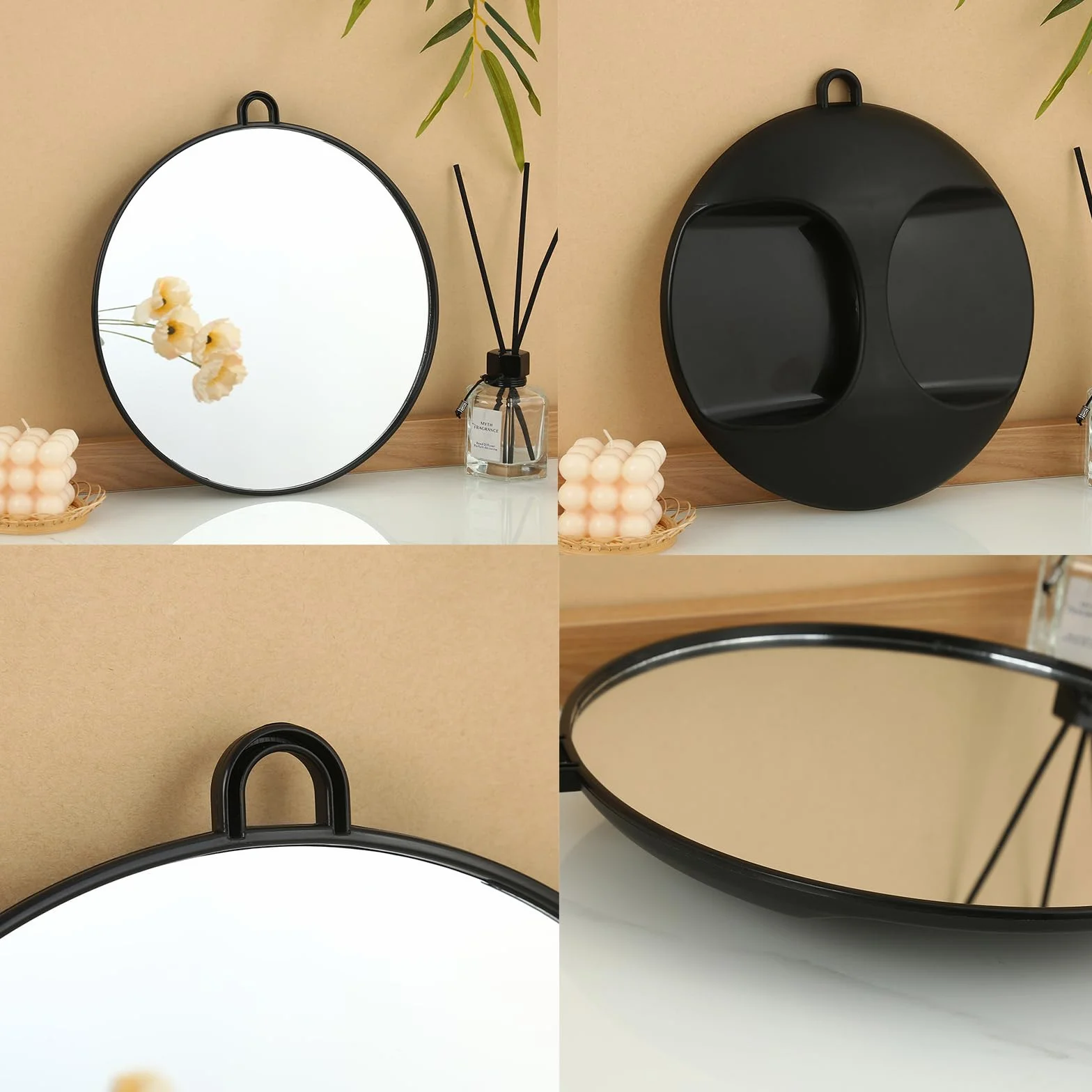 Specchio da Parrucchiere Professionale Portatile Nero Rotondo 28 cm