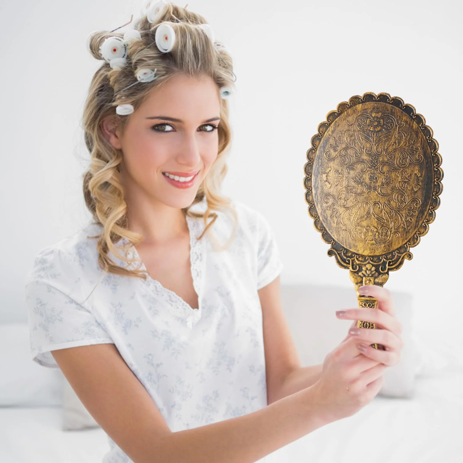 Amexo Specchio Portatile Vintage a Mano, Mini Specchio Ellittico Compatto per Capelli e Trucco, Ragazze e Donne (Bronzo)