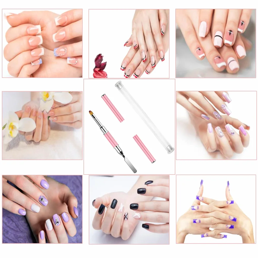Dual-ended Nail Art Penna, Pennello Gel Unghie Ricostruzione, 2 in 1 Nail Art Brush Dual Ended, Unghie Dual End Pennello in Gel, Strumento Per Manicure Fai Da Te