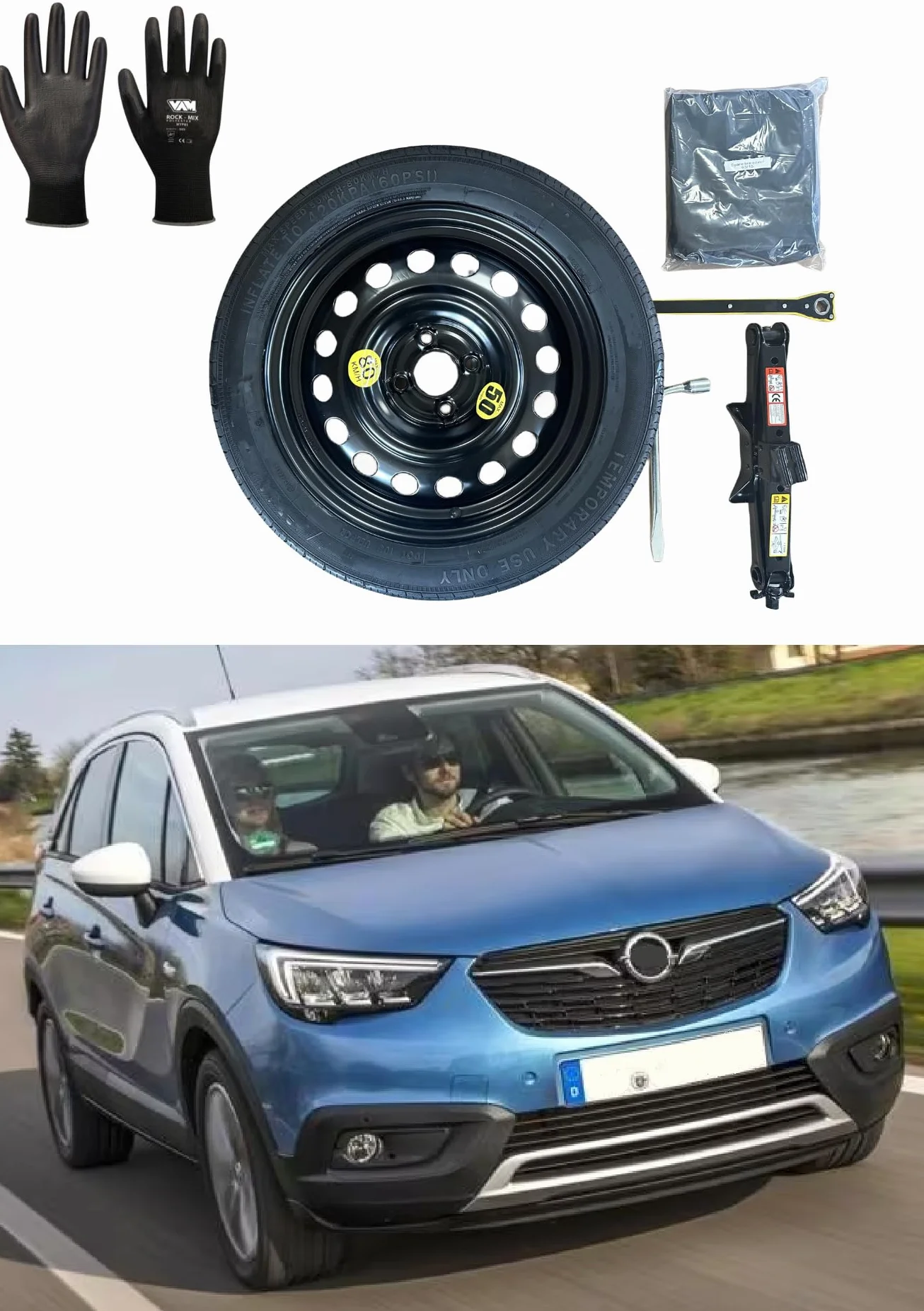 Koło zapasowe 16" Opel Crossland X 125/85R16 z cric, klucz, rękawice i sacca