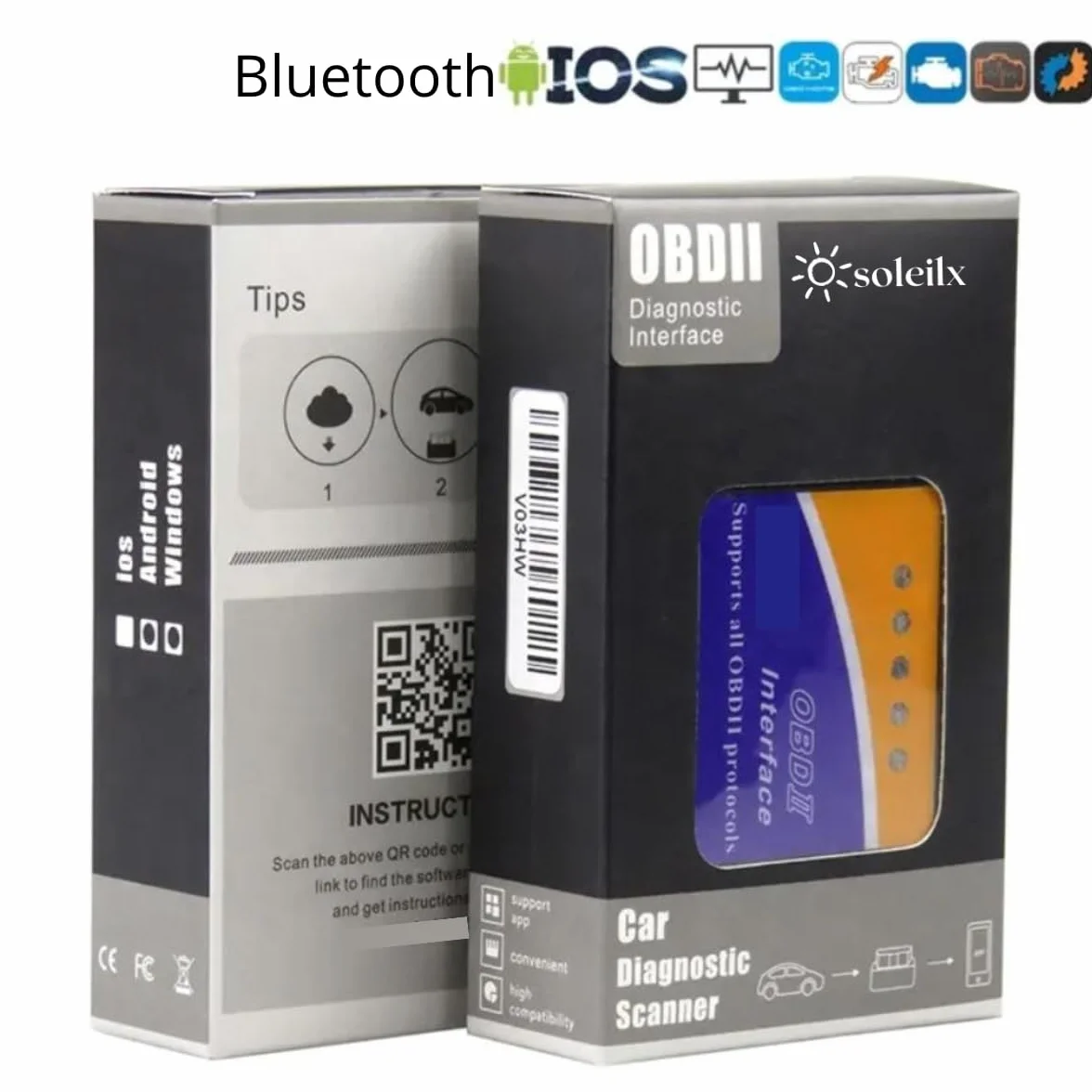 OBD2 Bluetooth Scanner Diagnostico Auto Multimarca Lettore per Diagnosi Veicoli Compatibile iOS Android Windows