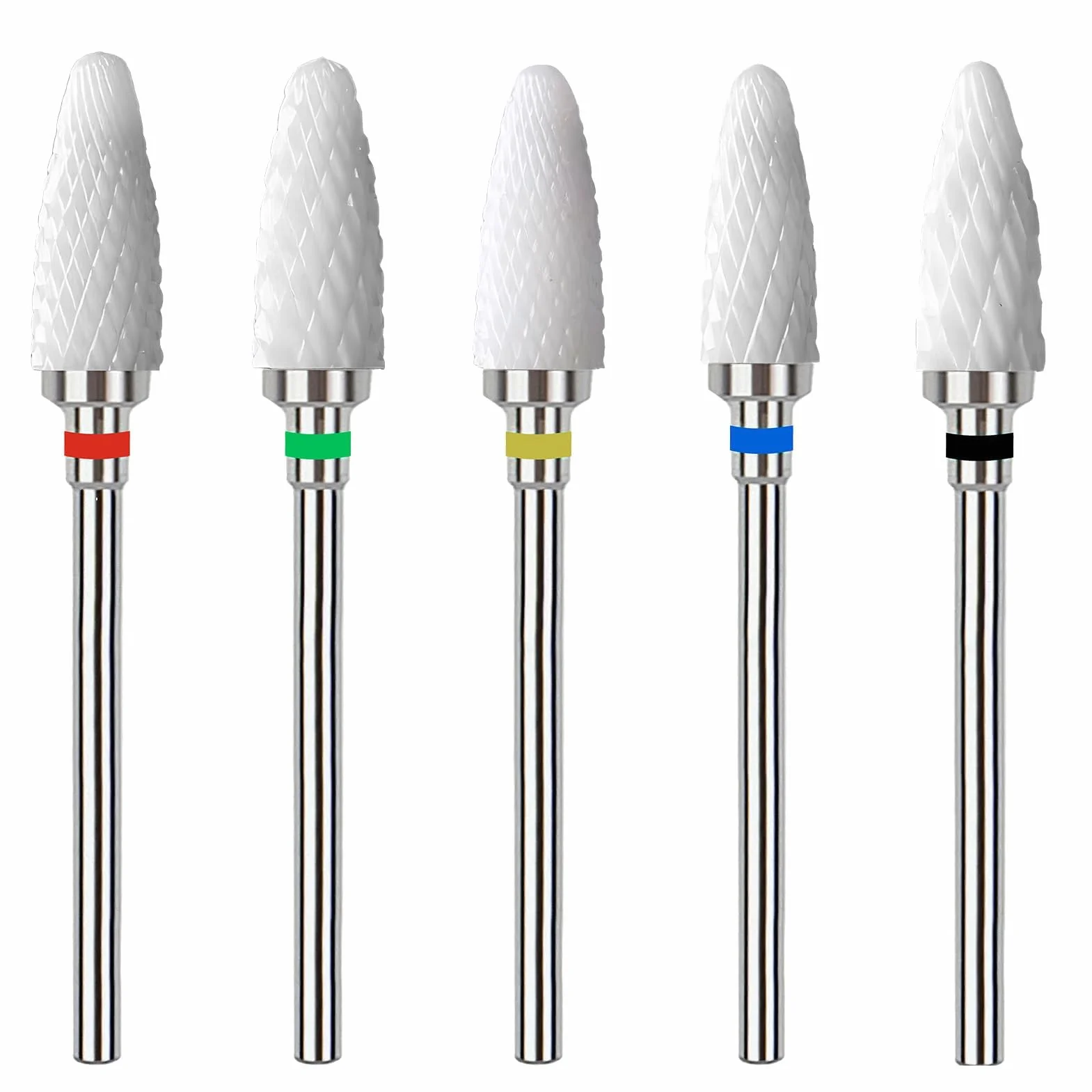 Set di Punte per Unghie in Ceramica Professionale 3/32'' Forma di Mais per Lucidatura Acrilico e Gel Kit 5 Pezzi