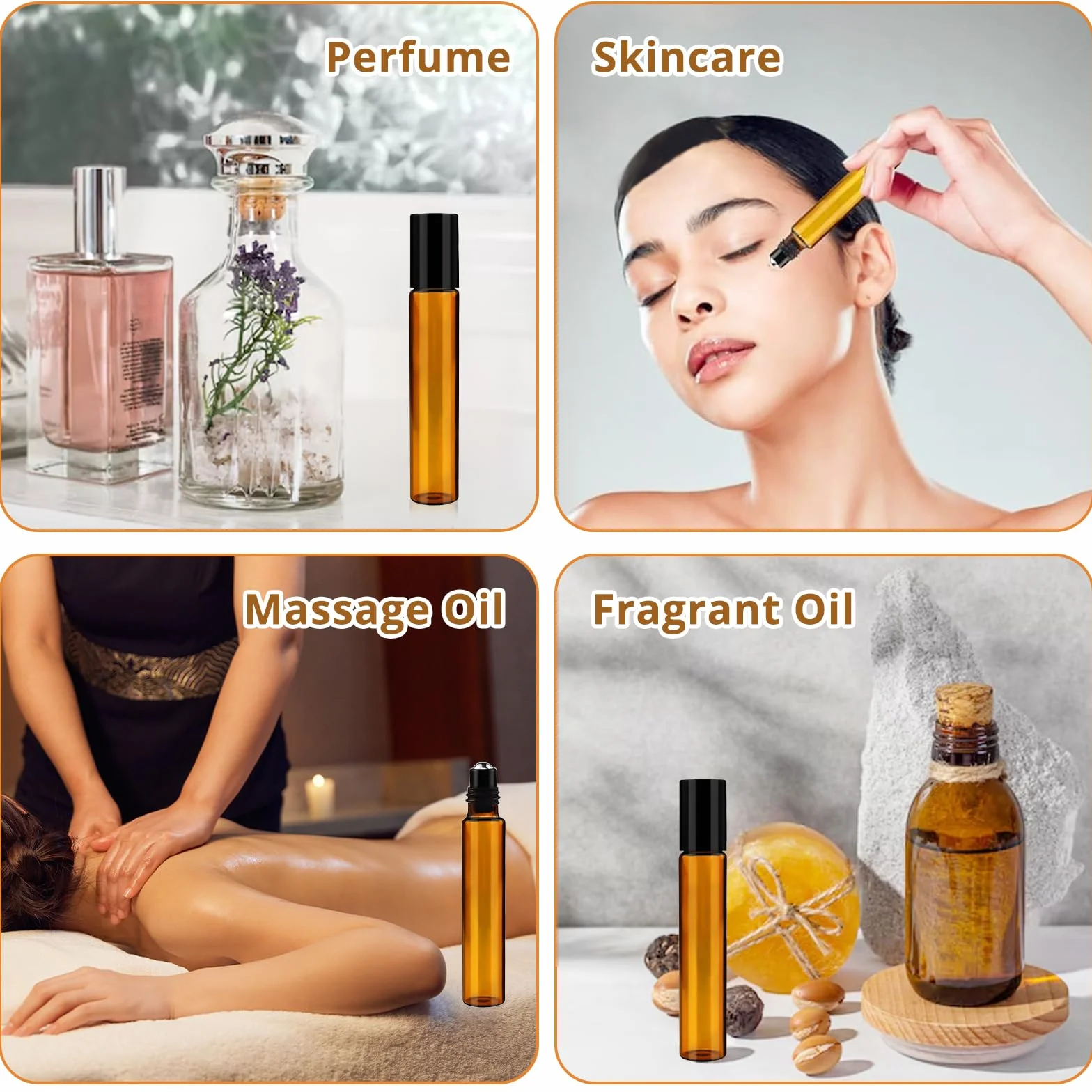 10 ml Marrone Bottiglie Vuote in Vetro, 10 Pezzi Bottiglie roll on per oli essenziali, Boccette Vetro con Sfera in Acciaio Inossidabile, per Aromaterapia, Profumi, Oli Essenziali e Cosmetici