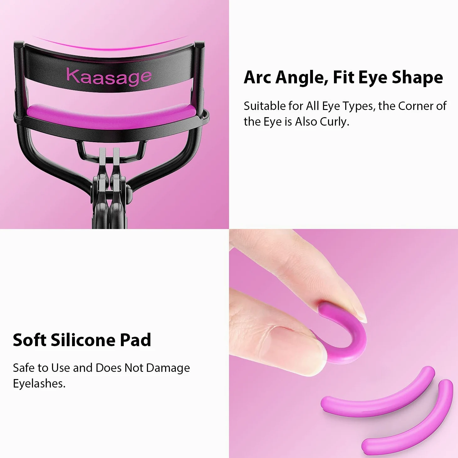 Kaasage - Piegaciglia con cuscinetti di ricambio in silicone di alta qualità, non pizzica, si adatta a tutte le forme degli occhi, include pinzette e sacchetto di velluto