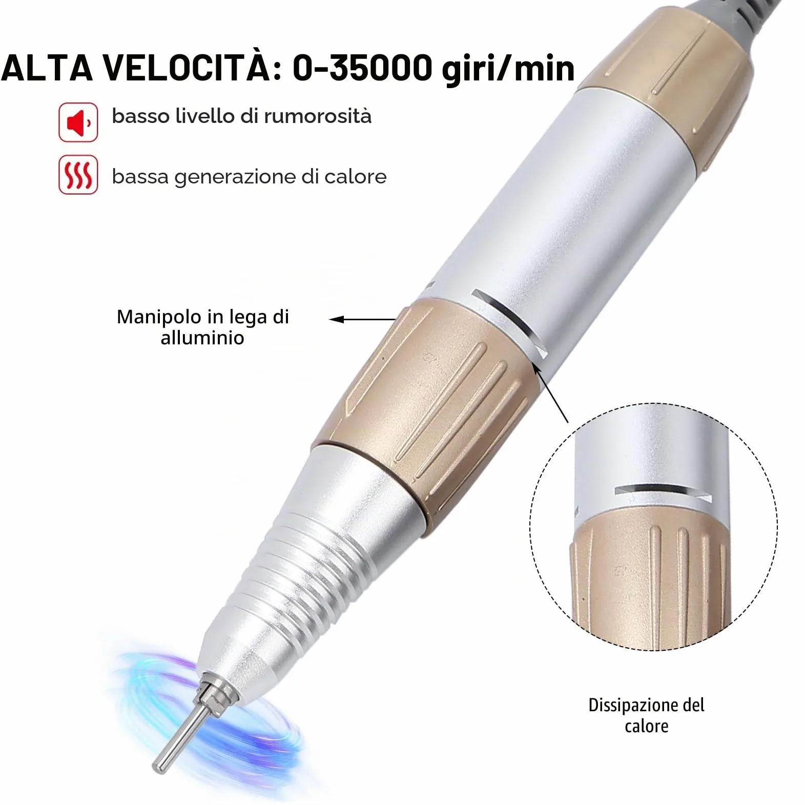 manipolo fresa per unghie professionale 35000 RPM Penna per Trapano Elettrico per Unghie, Manipolo per Impugnatura di Ricambio per Trapano per Unghie, Strumento per Lucidare la Macchina per Pedic