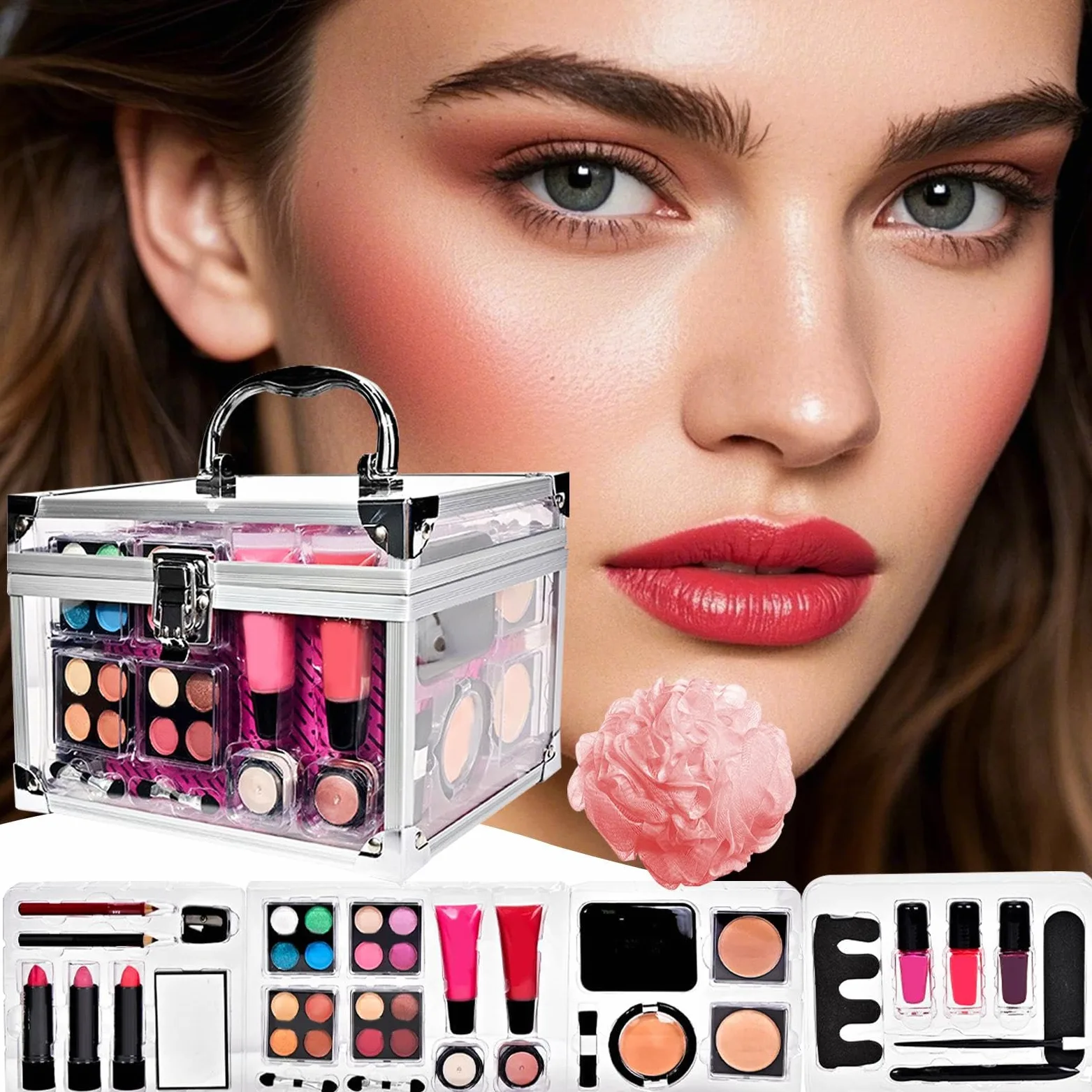 Kit Trucco per Principianti Set Da Viaggio Compatto Con | Contorno Ombretti con Custodia da Viaggio per Eventi Festivi Matrimonio e Uso Quotidiano