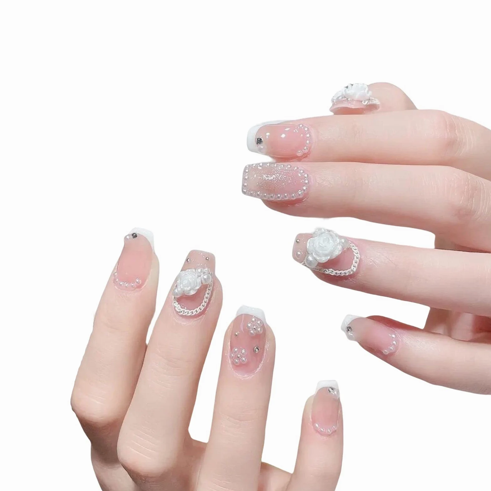 Unghie a pressione, 10 pezzi di manicure indossabili, unghie finte fatte a mano, set di unghie finte artificiali riutilizzabili per donne e ragazze (XL) (S)