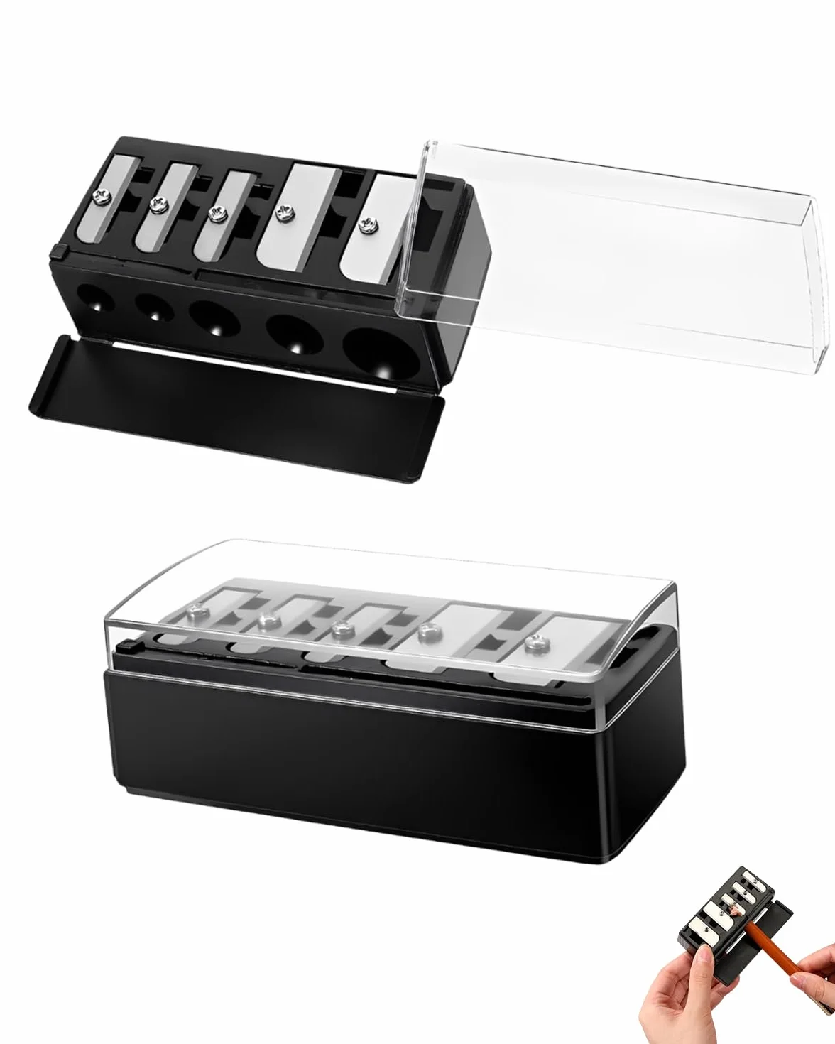 Temperino Cosmetico 1 Pezzo Nero Multi-Diametro con Lame di Precisione e Coperchio Rimovibile per Matite Sopracciglia, Labbra, Eyeliner: Punte Perfette, Pulizia Facile.