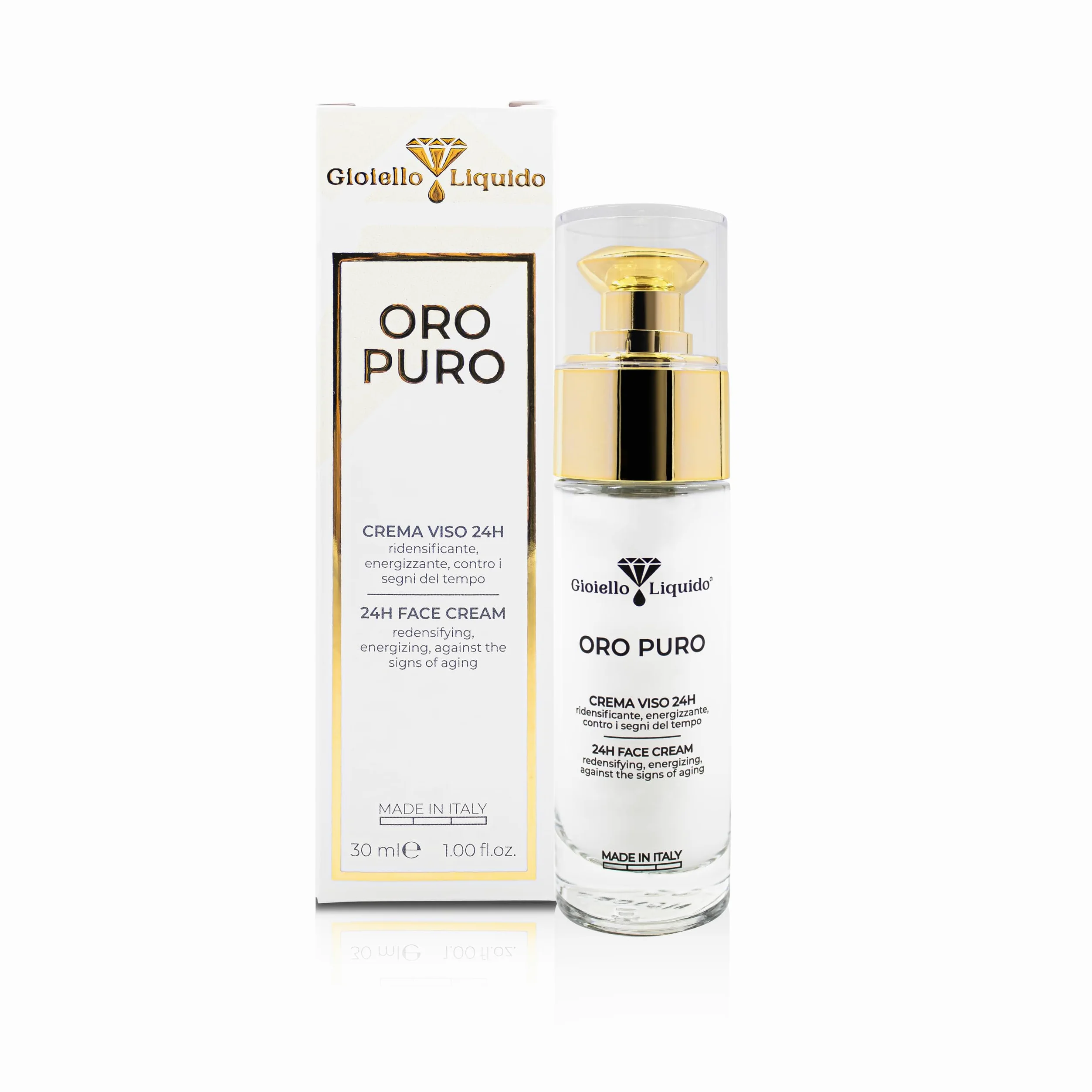 Gioiello Liquido Crema Viso 24H - Antiage con Oro Colloidale, Acido Ialuronico e Rosa Damascena Effetto Lifting e Illuminante – Made in Italy – Per Viso, Collo e Décolleté formato viaggio