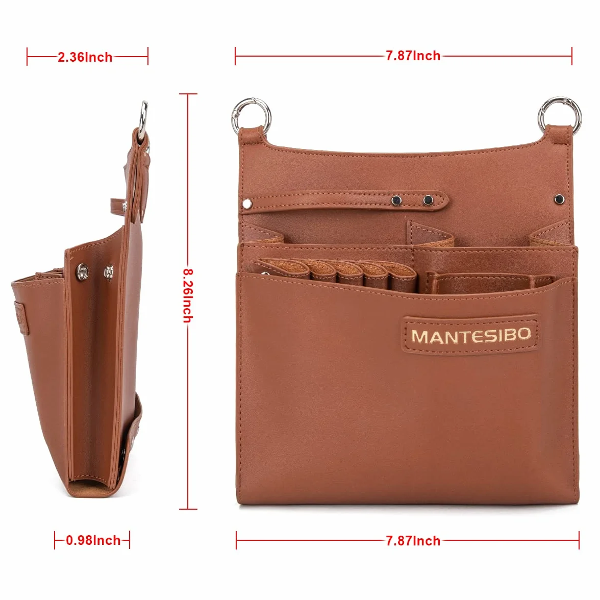 Marsupio per Parrucchiere, Marsupio per Strumenti per Parrucchieri, Marsupio per Forbici, per Taglio di Capelli con Tracolla Regolabile per Pettini, Rasoi, Forbici, Clip (LQ-IT Marrone)