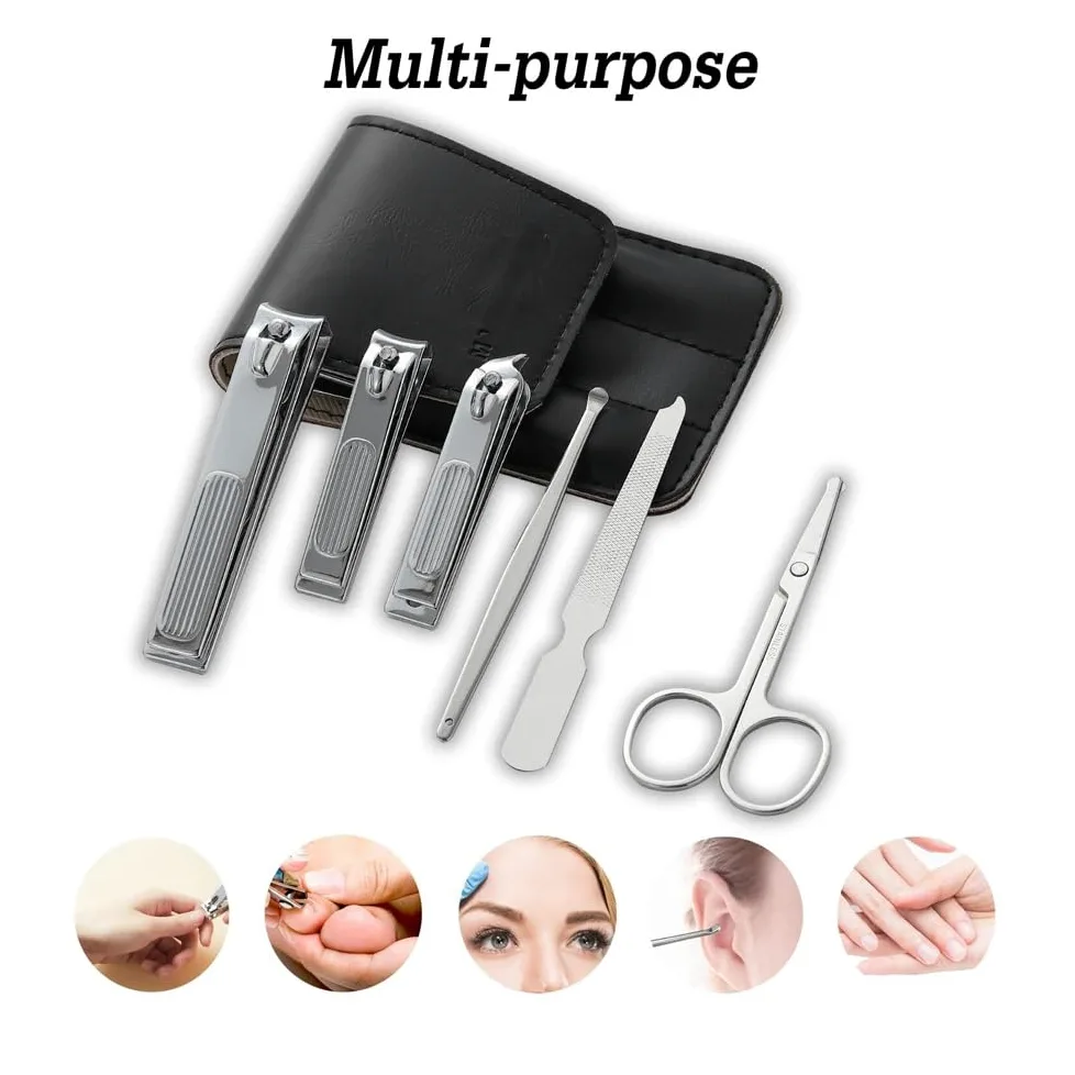 Tagliaunghie Tagliaunghie in Acciaio Inossidabile, Set tagliaunghie, tagliaunghie dei Piedi e Set Manicure in Pelle PU, Idee Regalo (6 Pezzi) Kit per Unghie(Black)